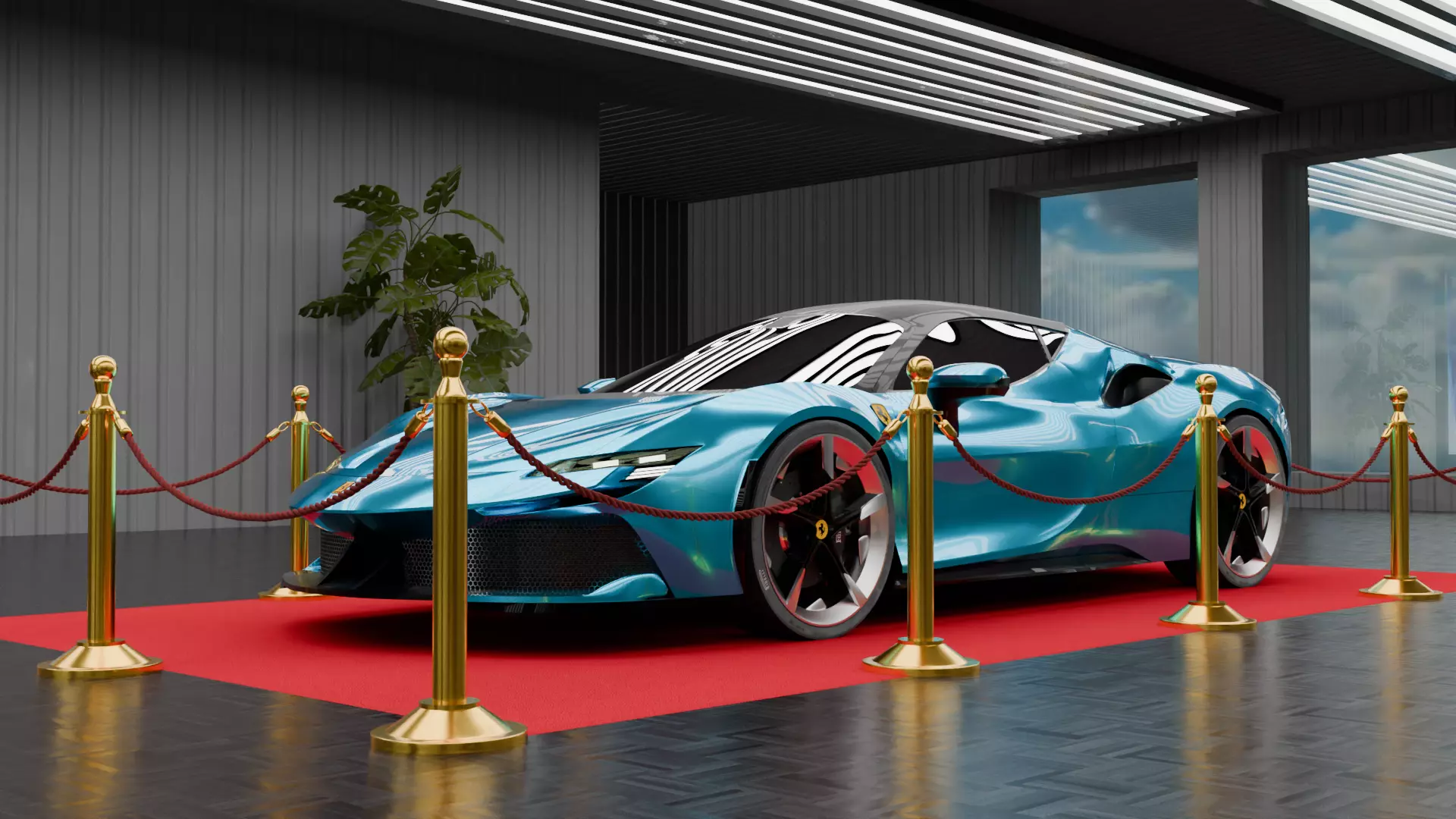 car exhibition hall showroom 3D model_0