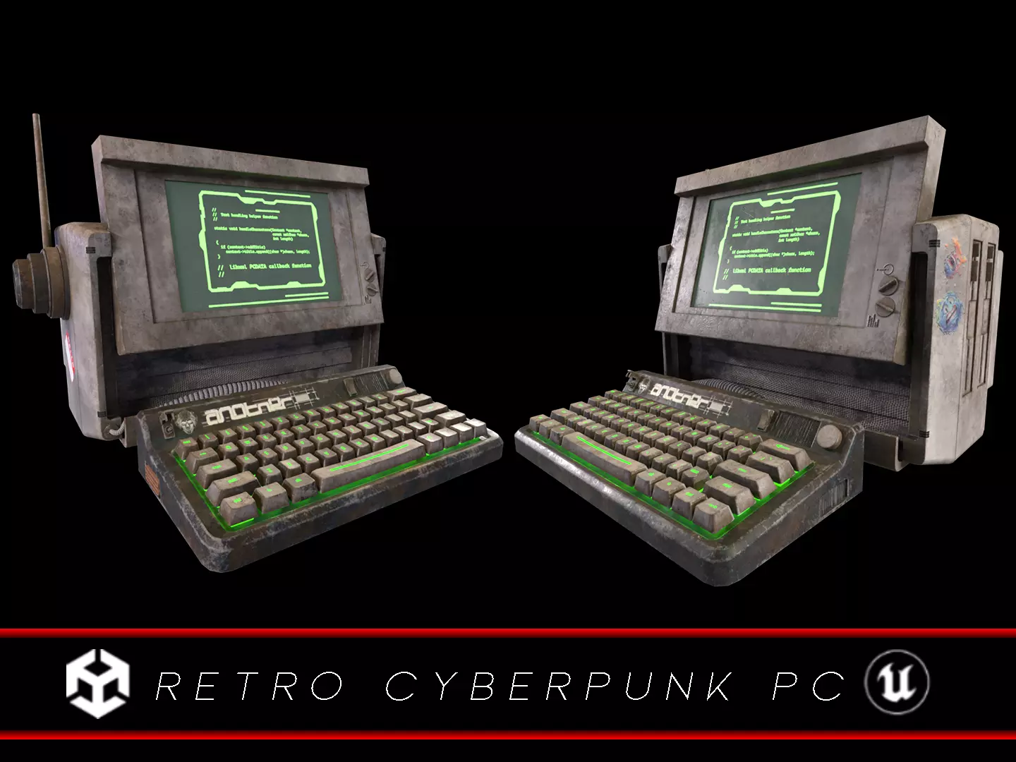 Retro Cyberpunk PC Low-poly 3D model_0