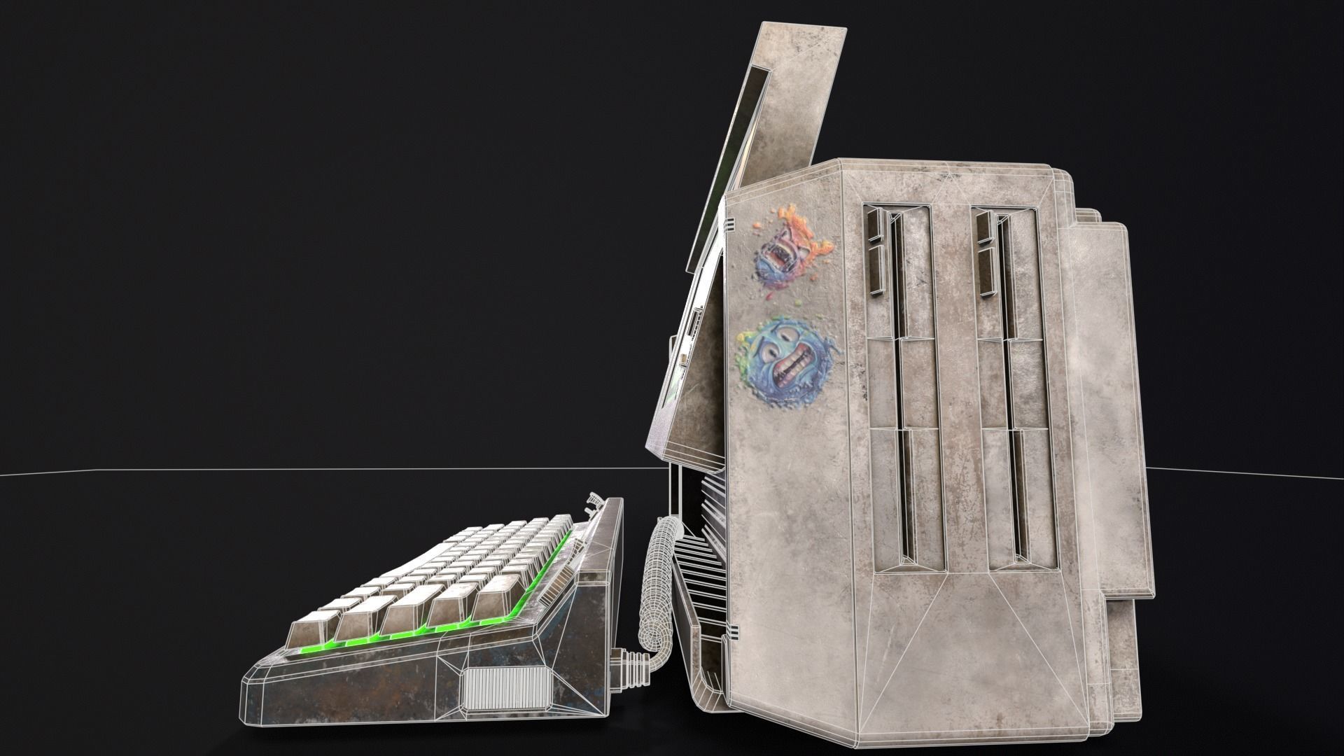 Retro Cyberpunk PC Low-poly 3D model_7