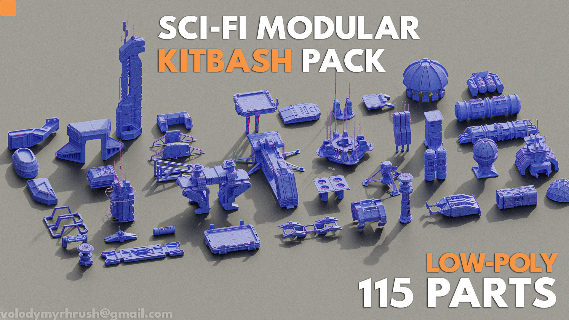 115 Sci-fi Buildings KITBASH parts and 7 Unique Sci-fi BUILDINGS 3D Model Collection_6