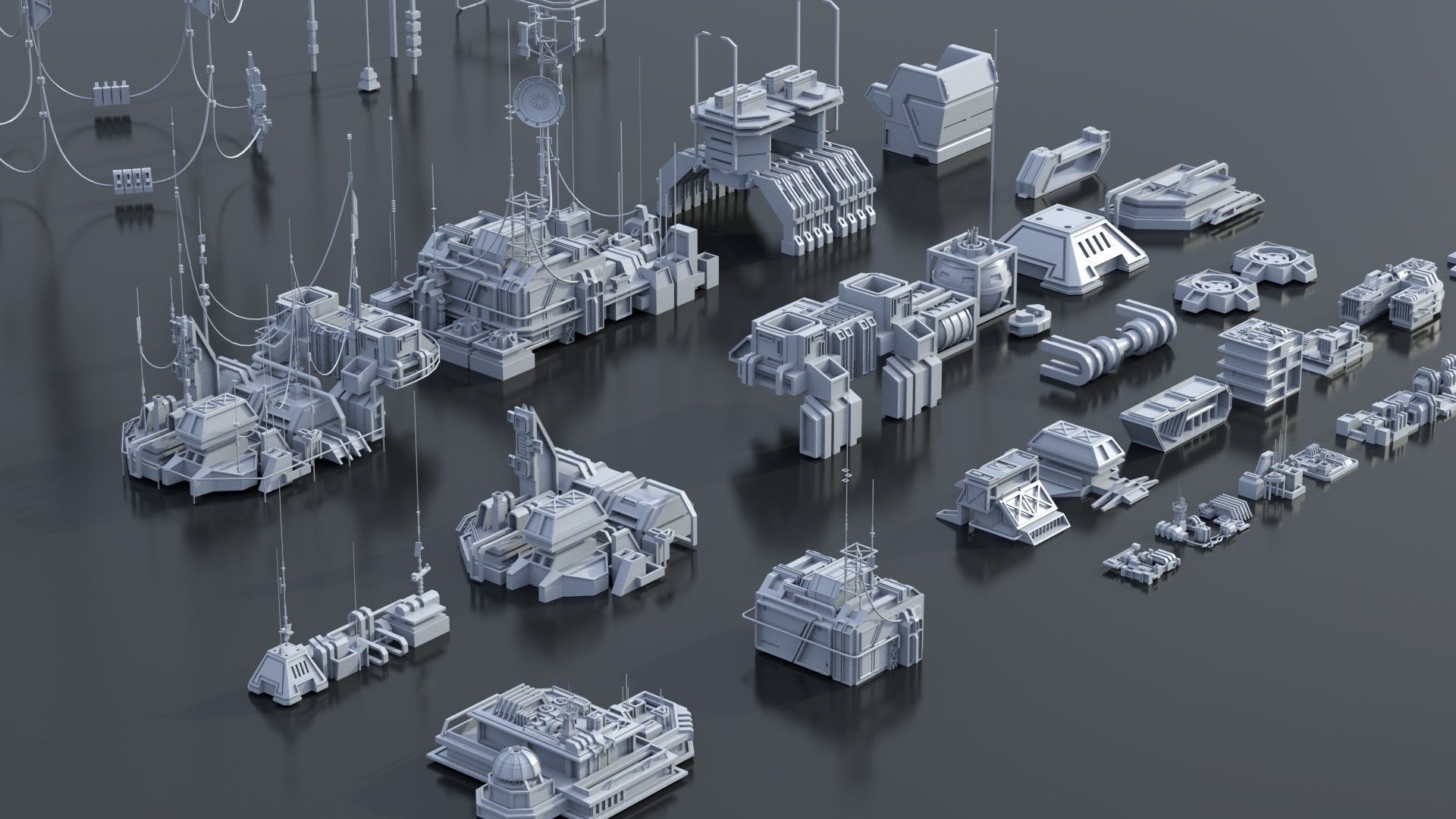 115 Sci-fi Buildings KITBASH parts and 7 Unique Sci-fi BUILDINGS 3D Model Collection_34