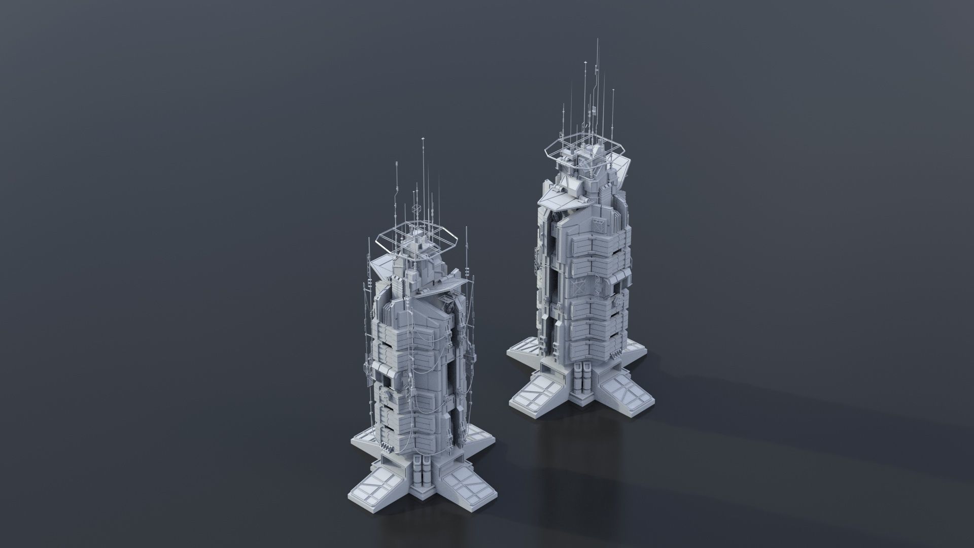 115 Sci-fi Buildings KITBASH parts and 7 Unique Sci-fi BUILDINGS 3D Model Collection_69