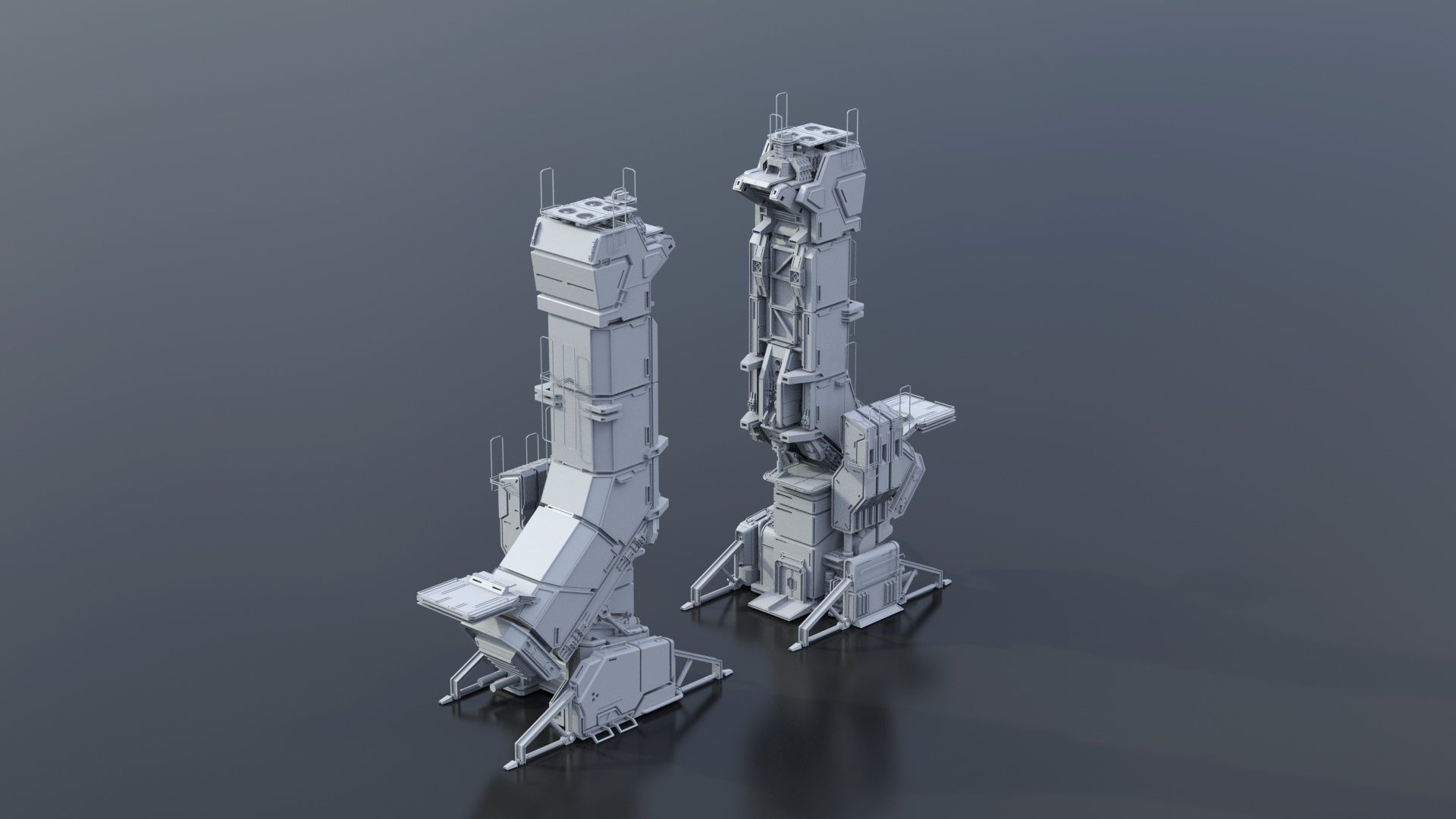 115 Sci-fi Buildings KITBASH parts and 7 Unique Sci-fi BUILDINGS 3D Model Collection_87