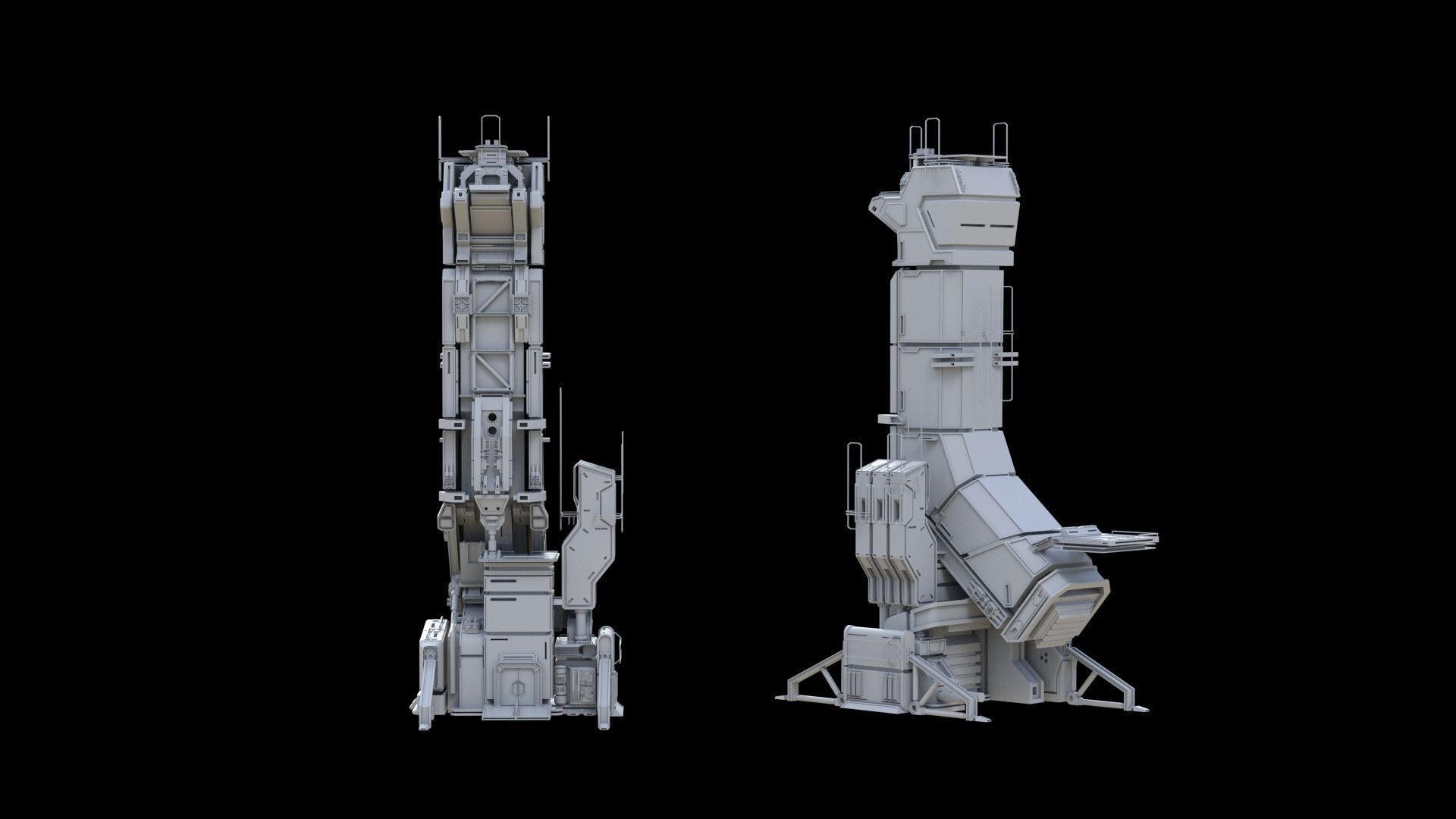115 Sci-fi Buildings KITBASH parts and 7 Unique Sci-fi BUILDINGS 3D Model Collection_85