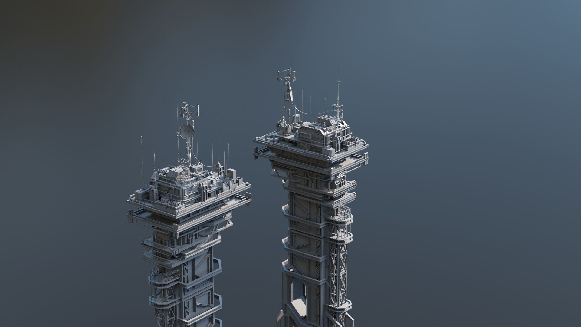 115 Sci-fi Buildings KITBASH parts and 7 Unique Sci-fi BUILDINGS 3D Model Collection_62