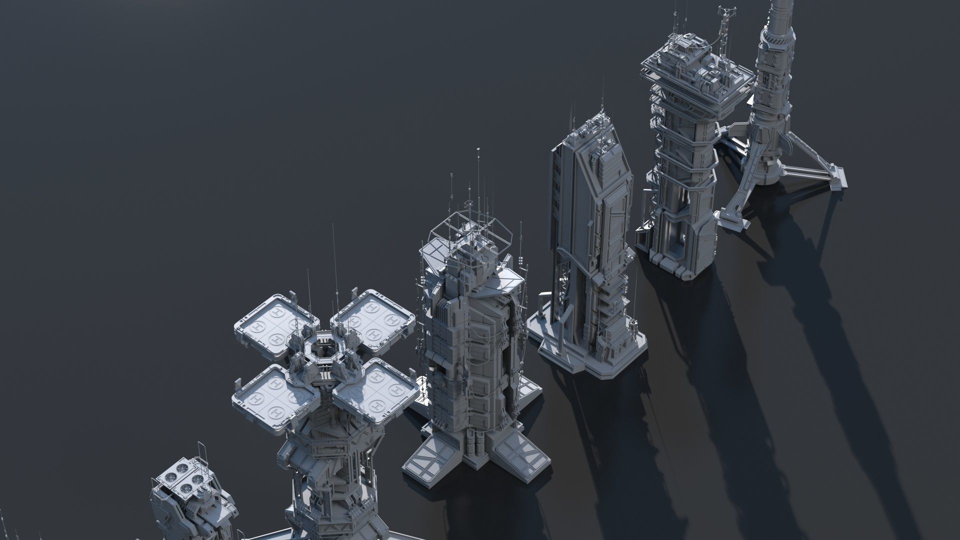 115 Sci-fi Buildings KITBASH parts and 7 Unique Sci-fi BUILDINGS 3D Model Collection_25