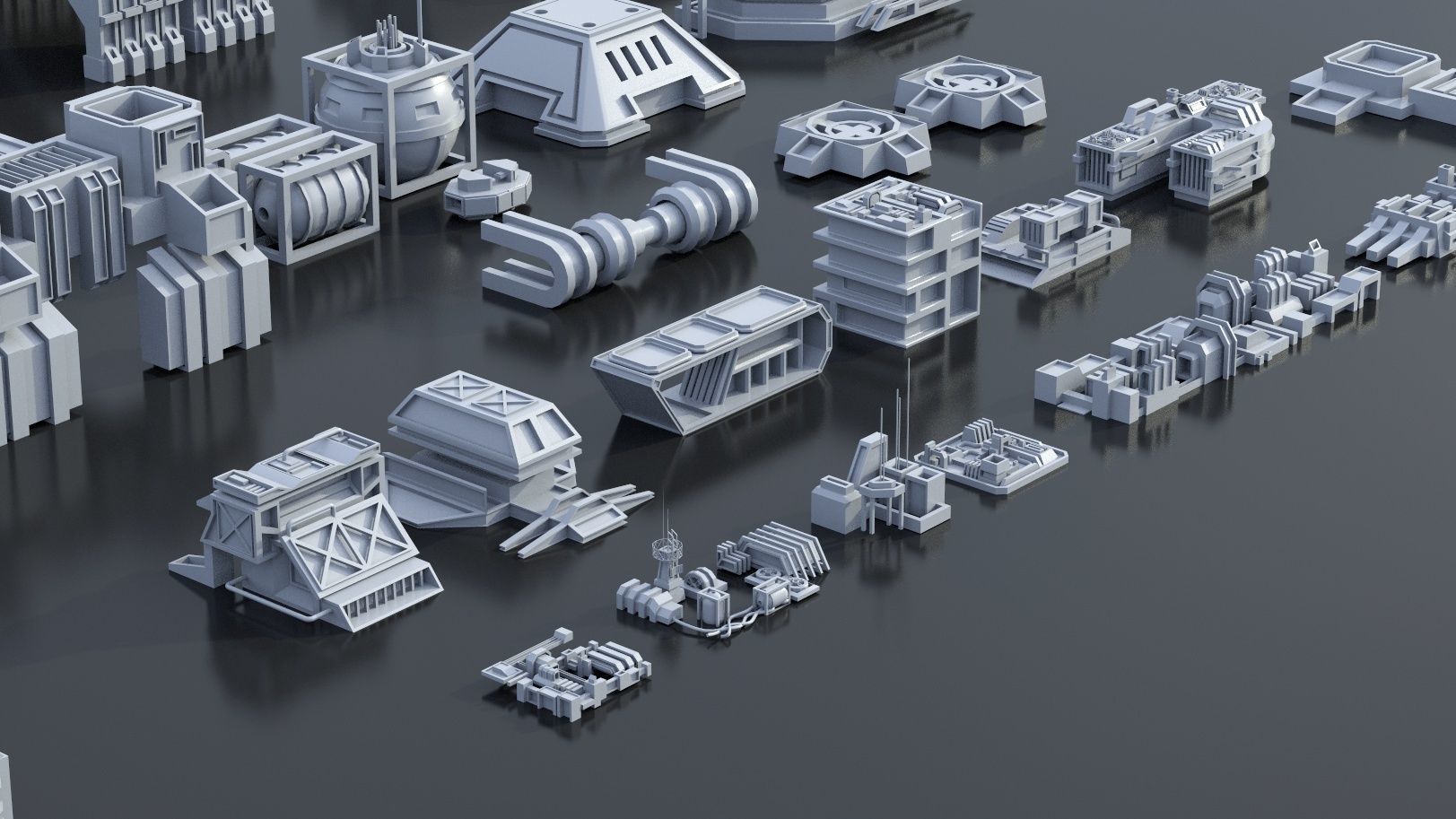115 Sci-fi Buildings KITBASH parts and 7 Unique Sci-fi BUILDINGS 3D Model Collection_46