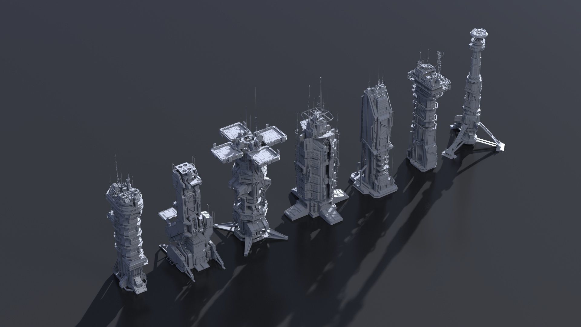 115 Sci-fi Buildings KITBASH parts and 7 Unique Sci-fi BUILDINGS 3D Model Collection_23