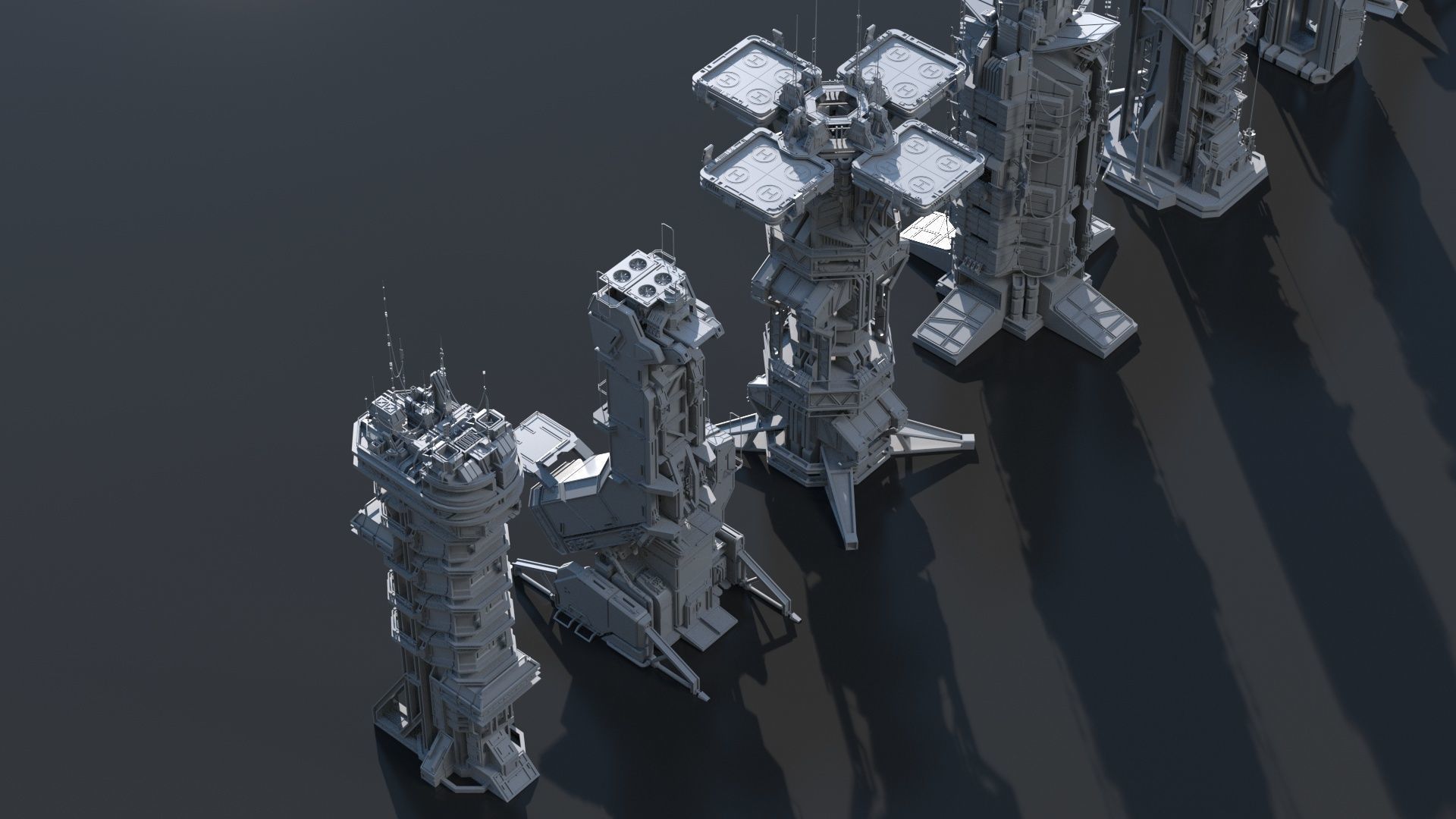 115 Sci-fi Buildings KITBASH parts and 7 Unique Sci-fi BUILDINGS 3D Model Collection_15