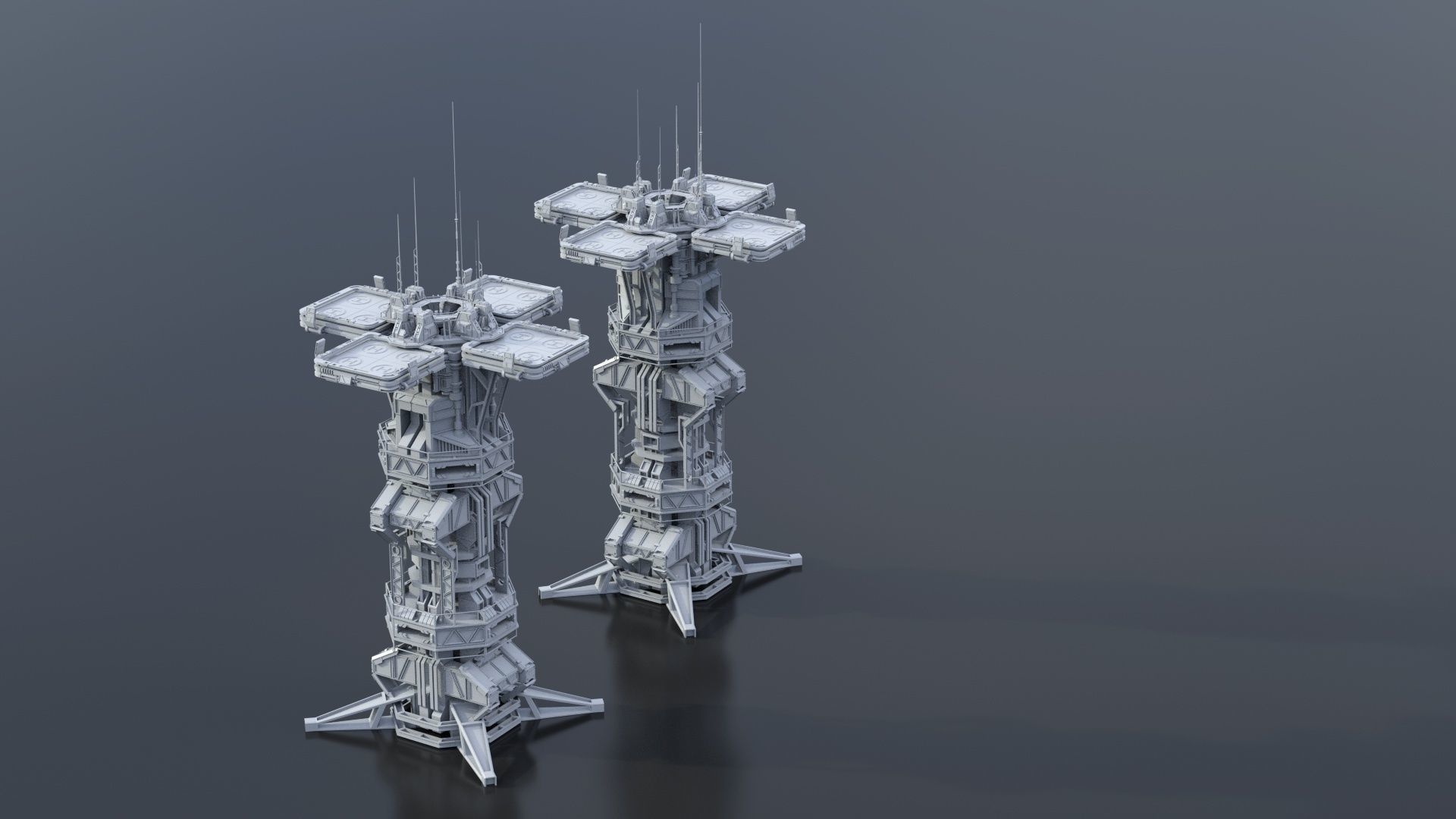 115 Sci-fi Buildings KITBASH parts and 7 Unique Sci-fi BUILDINGS 3D Model Collection_75