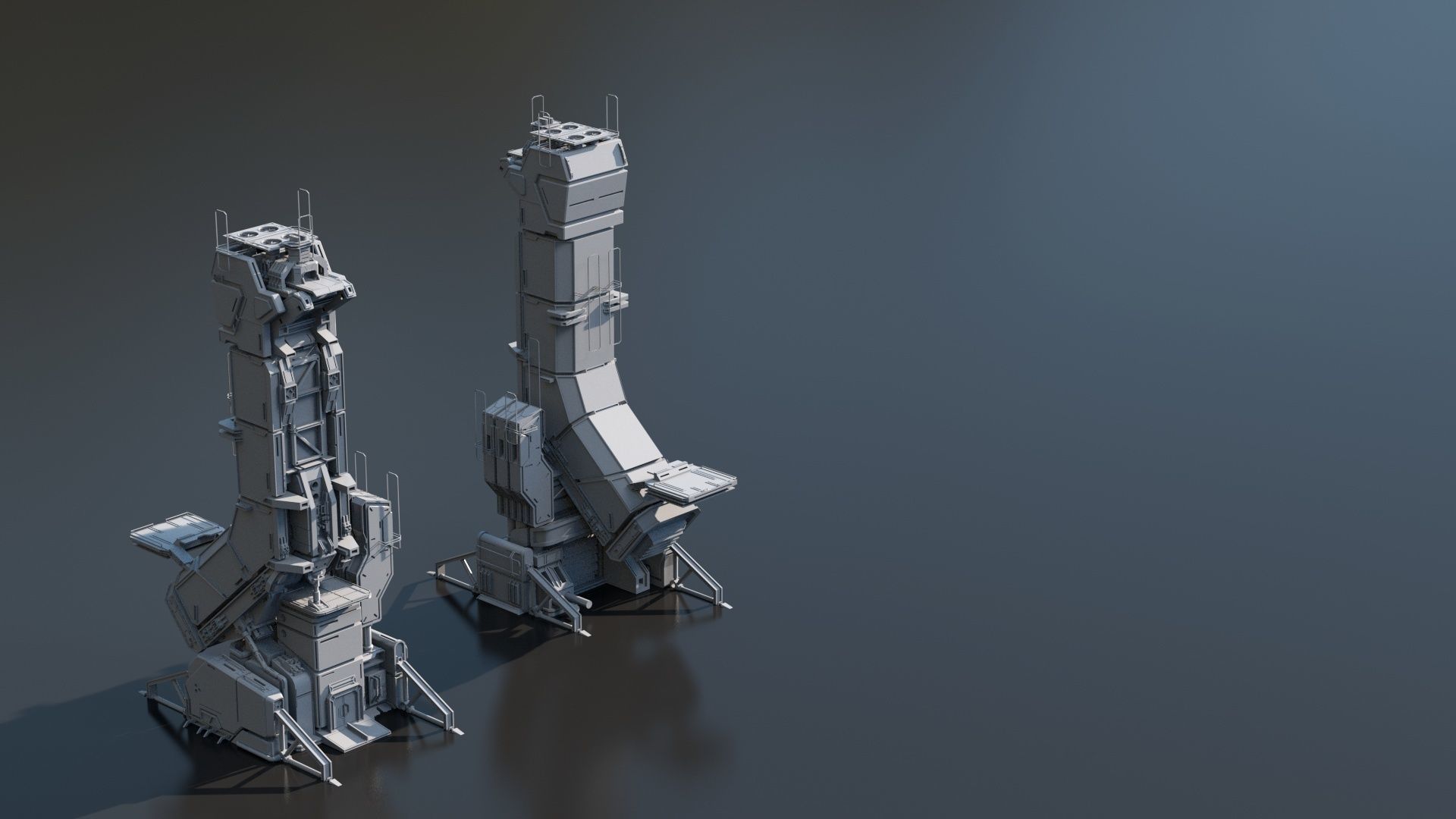115 Sci-fi Buildings KITBASH parts and 7 Unique Sci-fi BUILDINGS 3D Model Collection_80