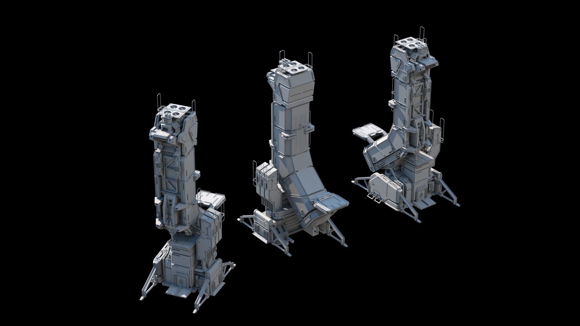 115 Sci-fi Buildings KITBASH parts and 7 Unique Sci-fi BUILDINGS 3D Model Collection_84
