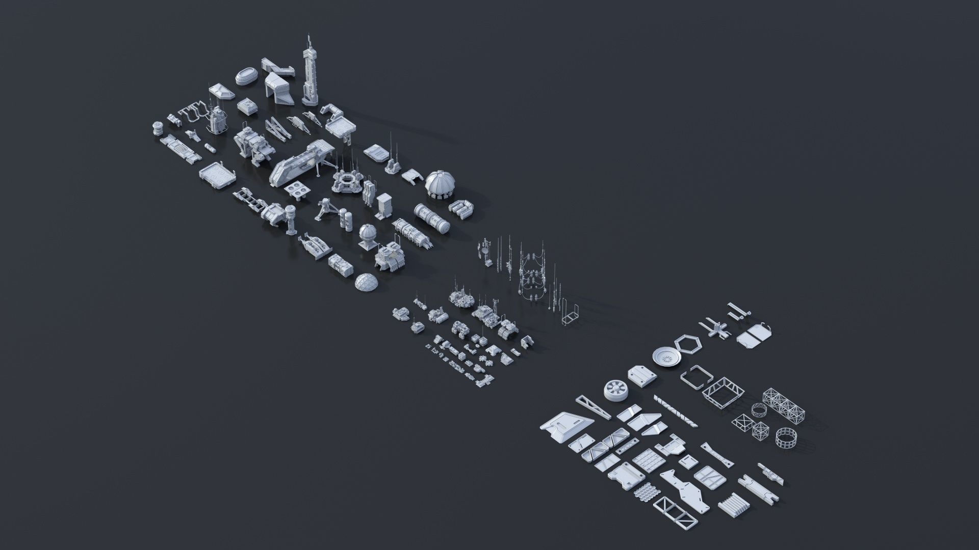 115 Sci-fi Buildings KITBASH parts and 7 Unique Sci-fi BUILDINGS 3D Model Collection_27
