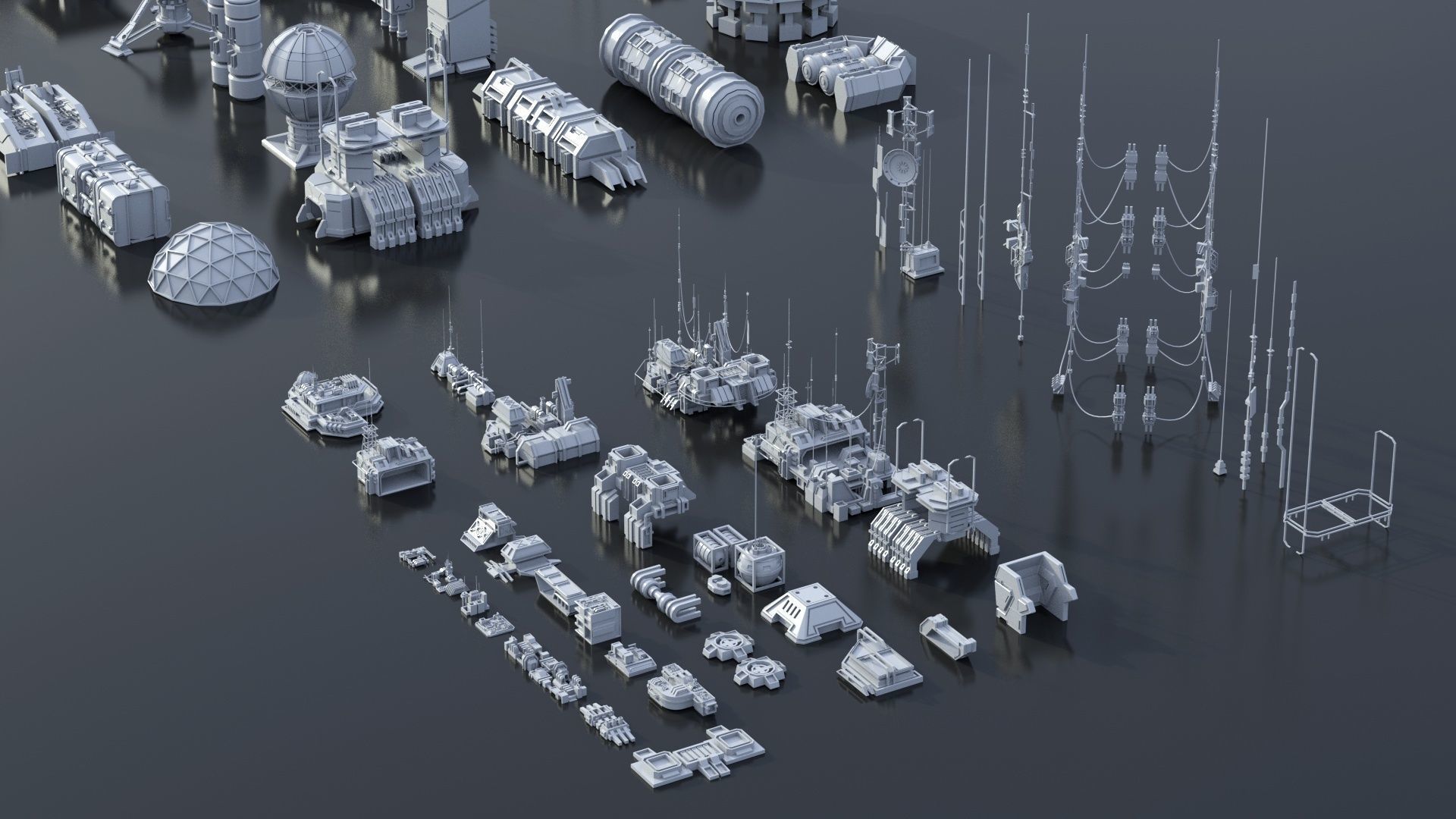 115 Sci-fi Buildings KITBASH parts and 7 Unique Sci-fi BUILDINGS 3D Model Collection_40