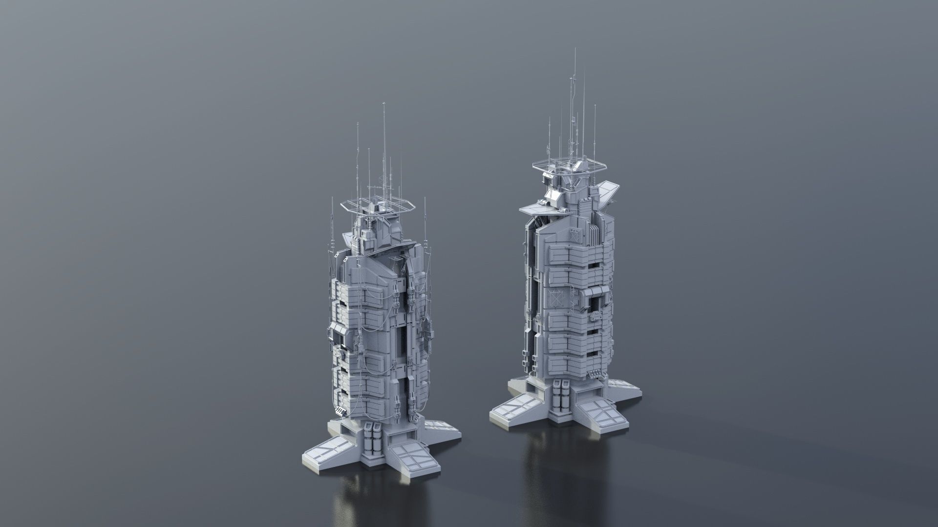 115 Sci-fi Buildings KITBASH parts and 7 Unique Sci-fi BUILDINGS 3D Model Collection_70