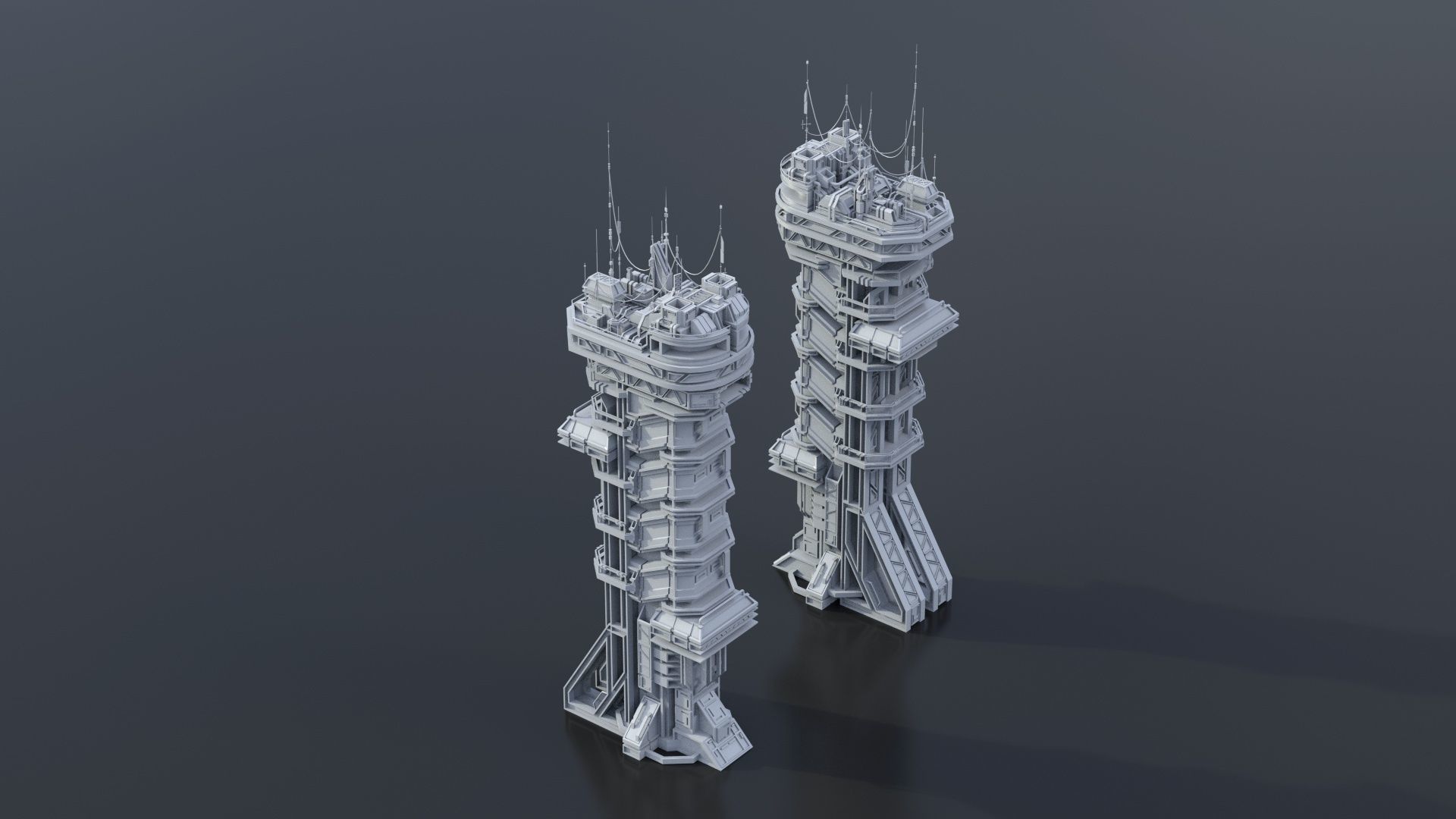 115 Sci-fi Buildings KITBASH parts and 7 Unique Sci-fi BUILDINGS 3D Model Collection_59