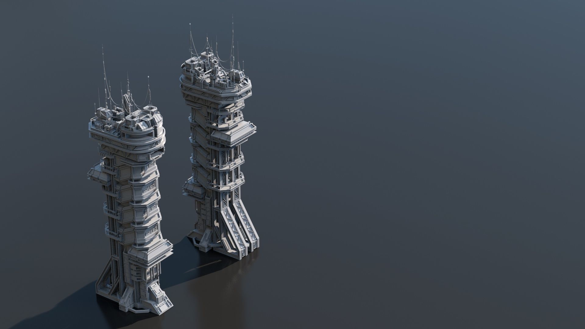 115 Sci-fi Buildings KITBASH parts and 7 Unique Sci-fi BUILDINGS 3D Model Collection_60