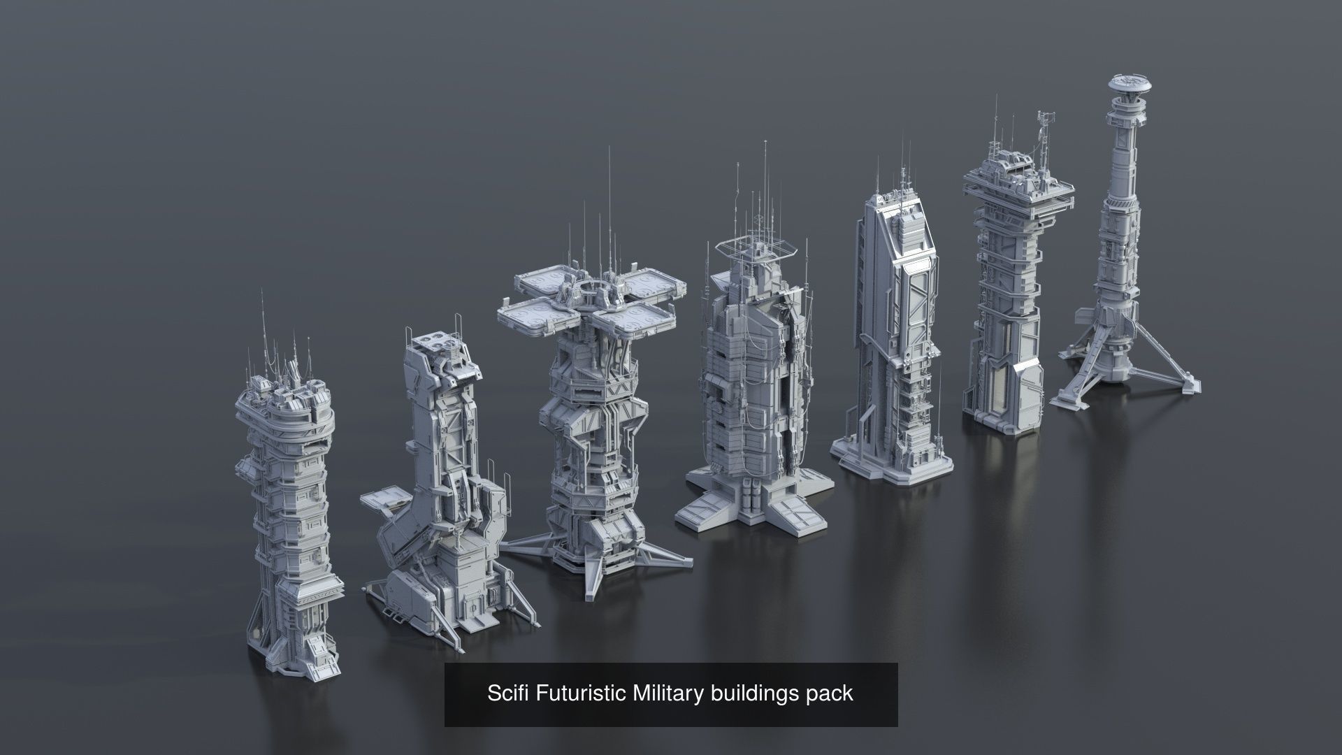 115 Sci-fi Buildings KITBASH parts and 7 Unique Sci-fi BUILDINGS 3D Model Collection_10
