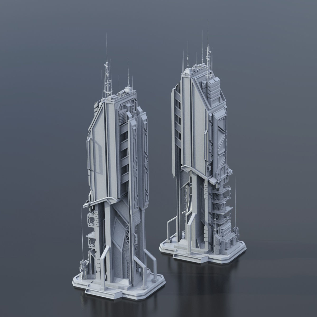 115 Sci-fi Buildings KITBASH parts and 7 Unique Sci-fi BUILDINGS 3D Model Collection_53