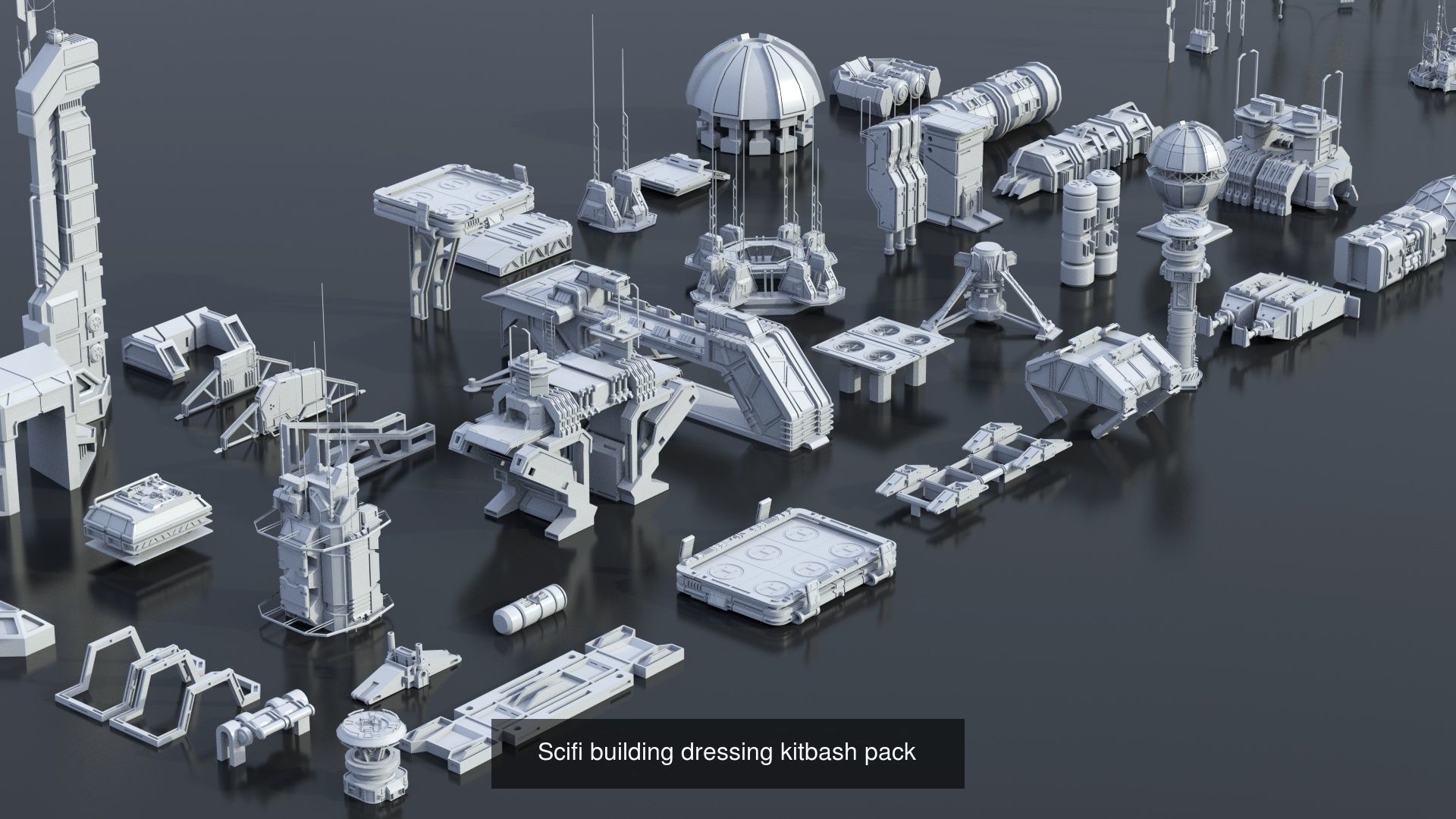 115 Sci-fi Buildings KITBASH parts and 7 Unique Sci-fi BUILDINGS 3D Model Collection_14