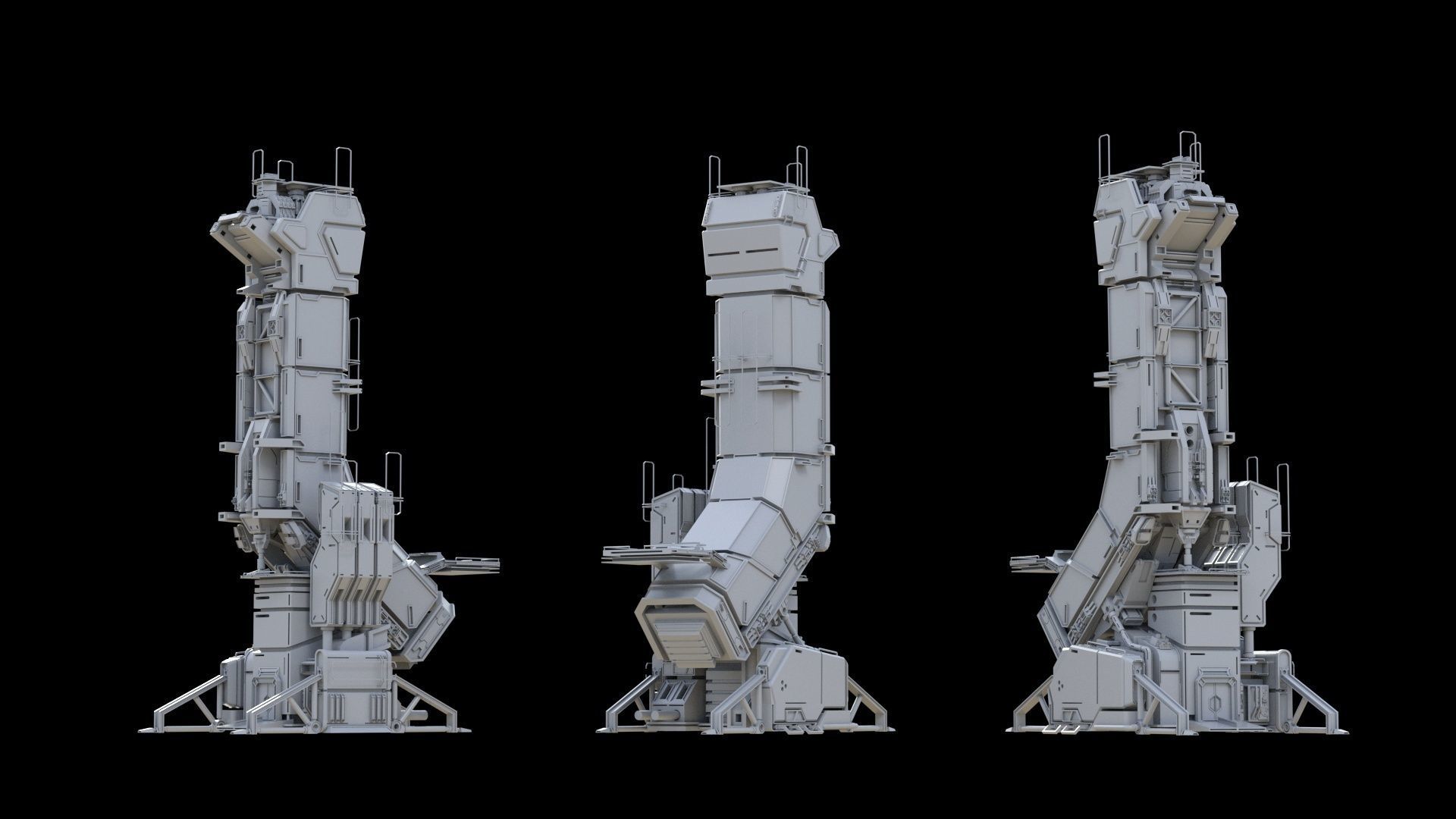 115 Sci-fi Buildings KITBASH parts and 7 Unique Sci-fi BUILDINGS 3D Model Collection_88