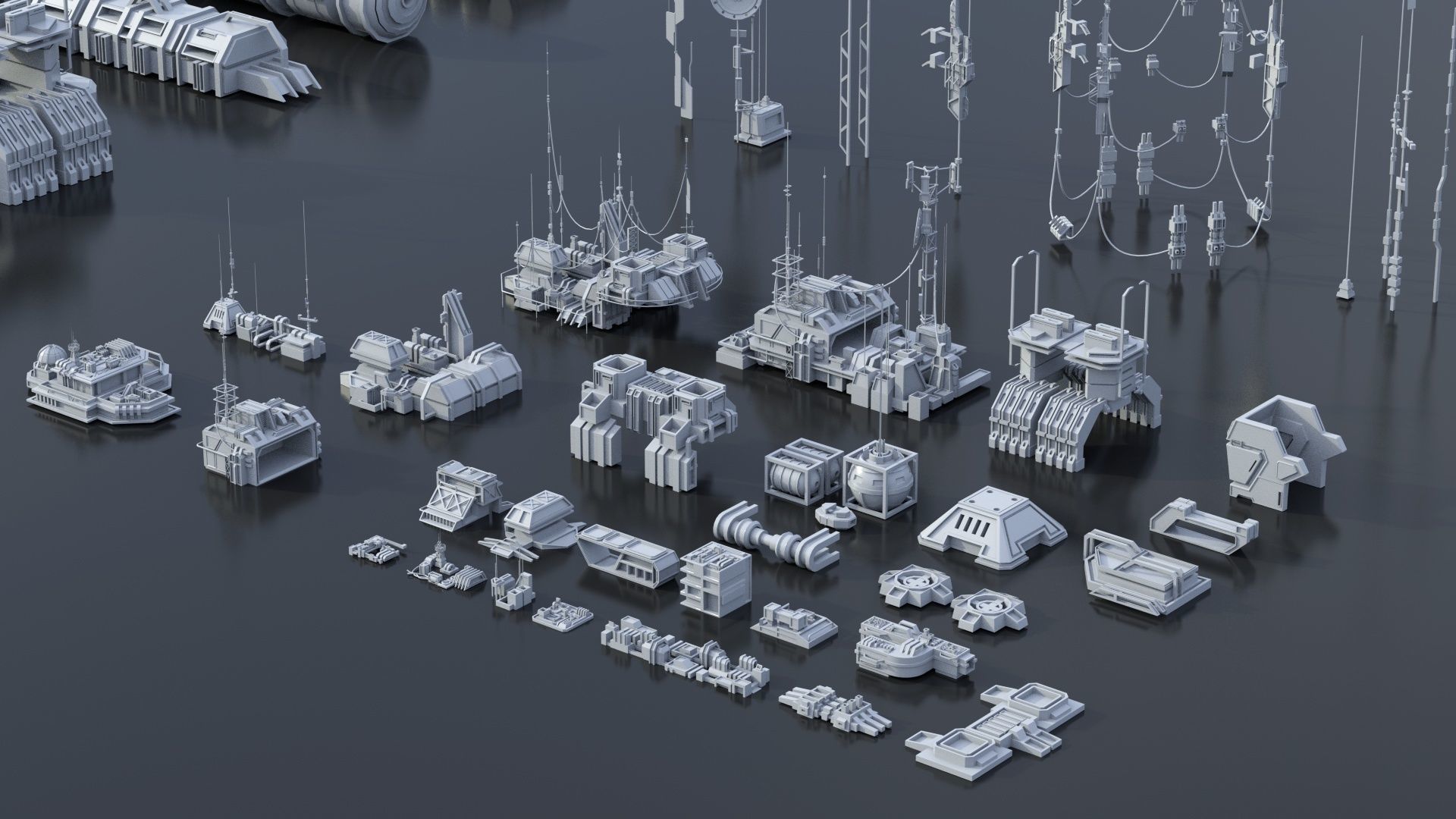 115 Sci-fi Buildings KITBASH parts and 7 Unique Sci-fi BUILDINGS 3D Model Collection_49