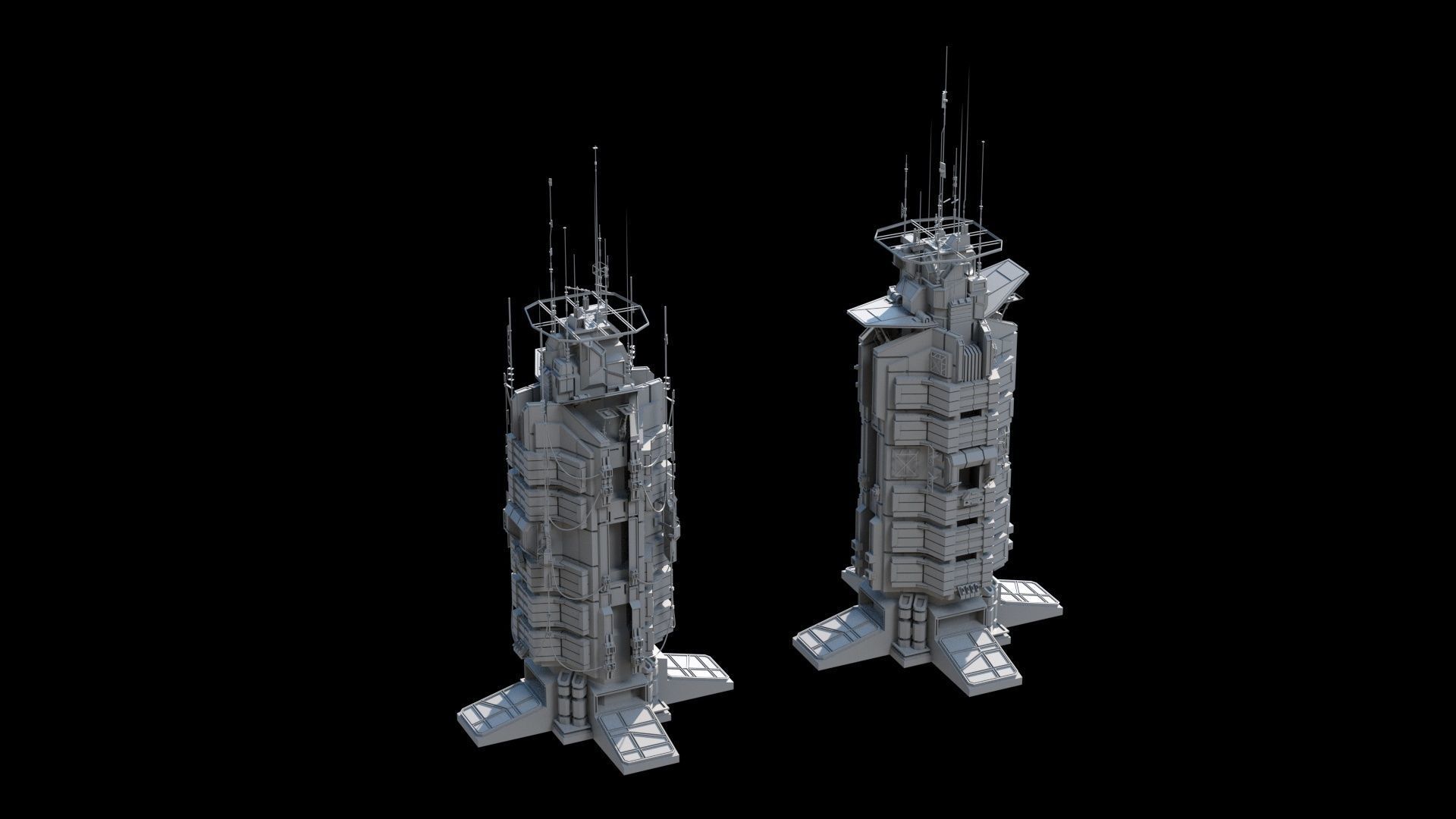 115 Sci-fi Buildings KITBASH parts and 7 Unique Sci-fi BUILDINGS 3D Model Collection_68