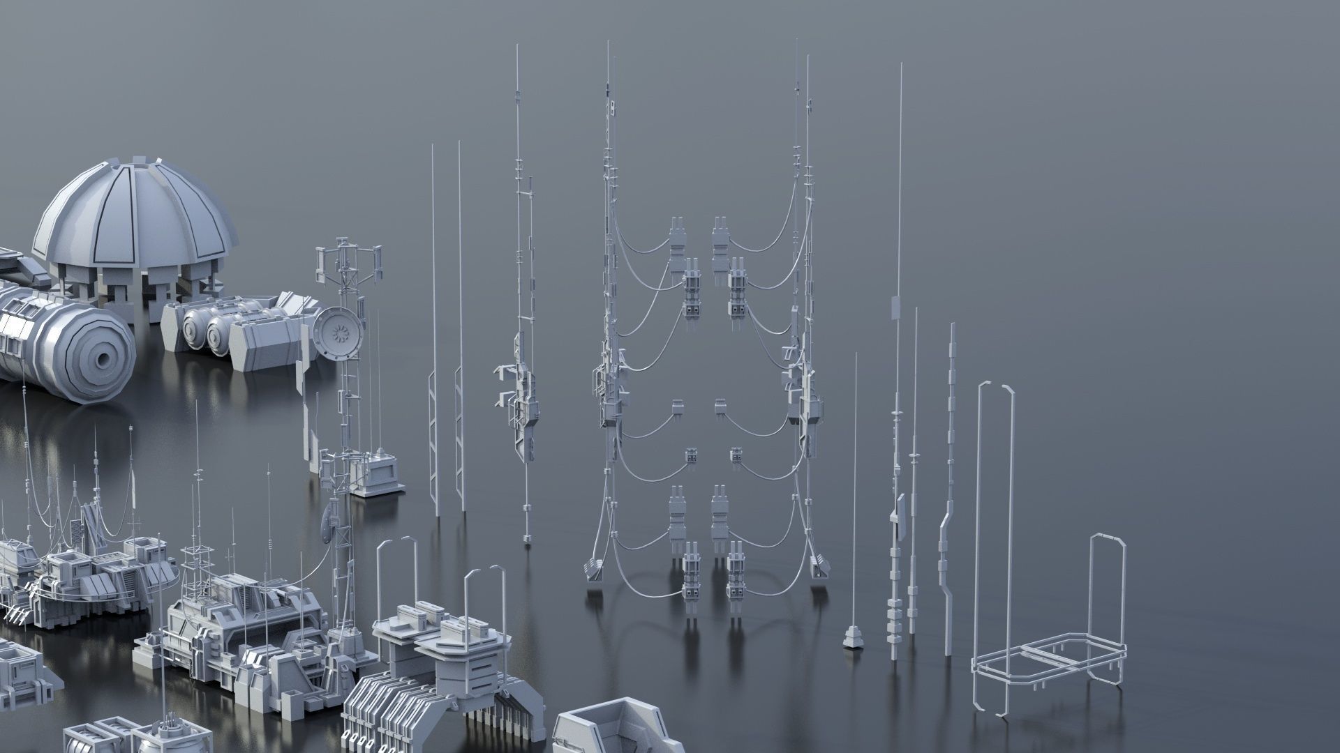 115 Sci-fi Buildings KITBASH parts and 7 Unique Sci-fi BUILDINGS 3D Model Collection_33