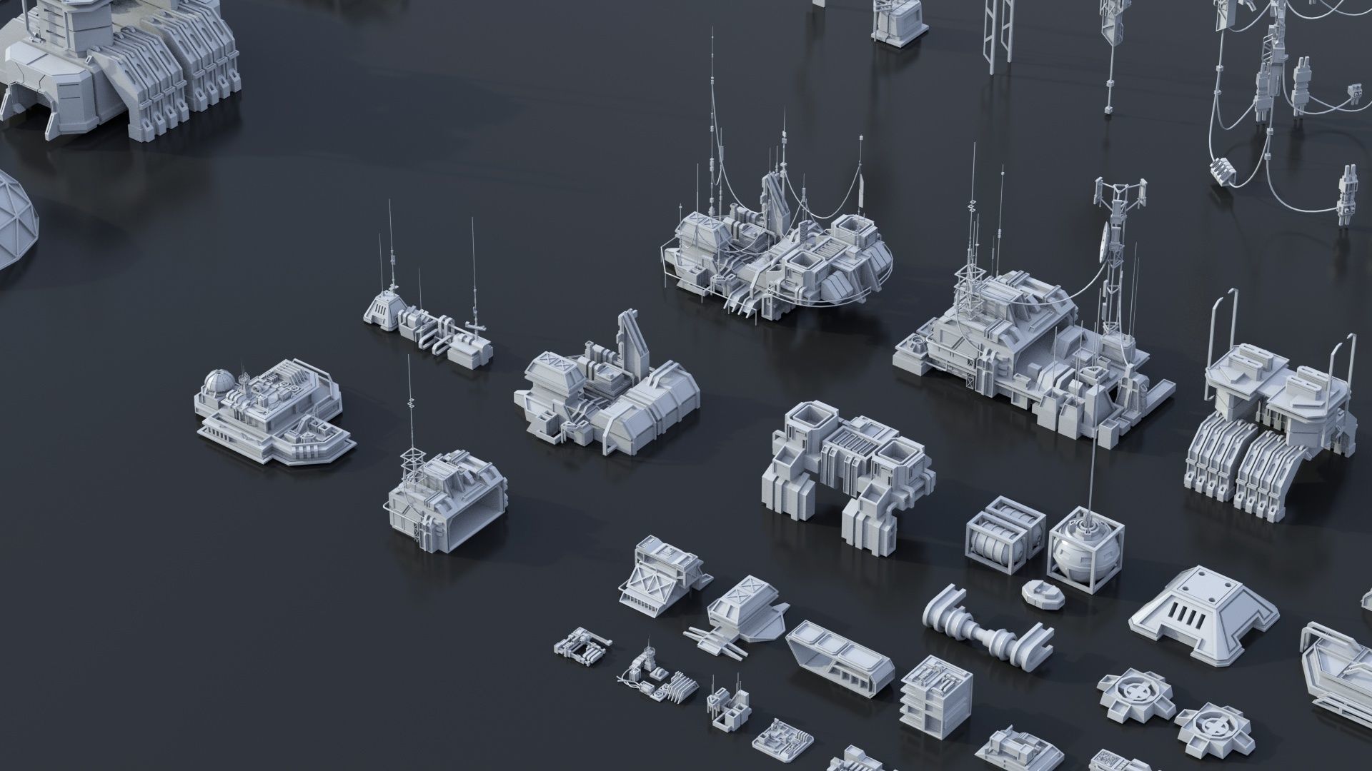 115 Sci-fi Buildings KITBASH parts and 7 Unique Sci-fi BUILDINGS 3D Model Collection_42
