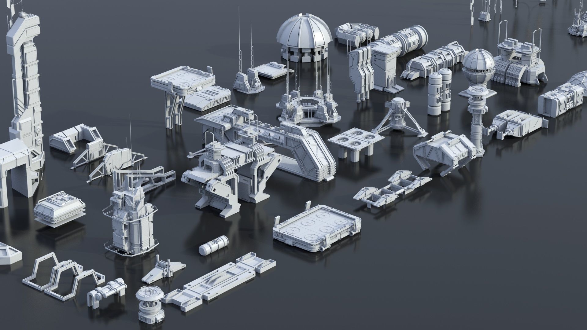 115 Sci-fi Buildings KITBASH parts and 7 Unique Sci-fi BUILDINGS 3D Model Collection_43