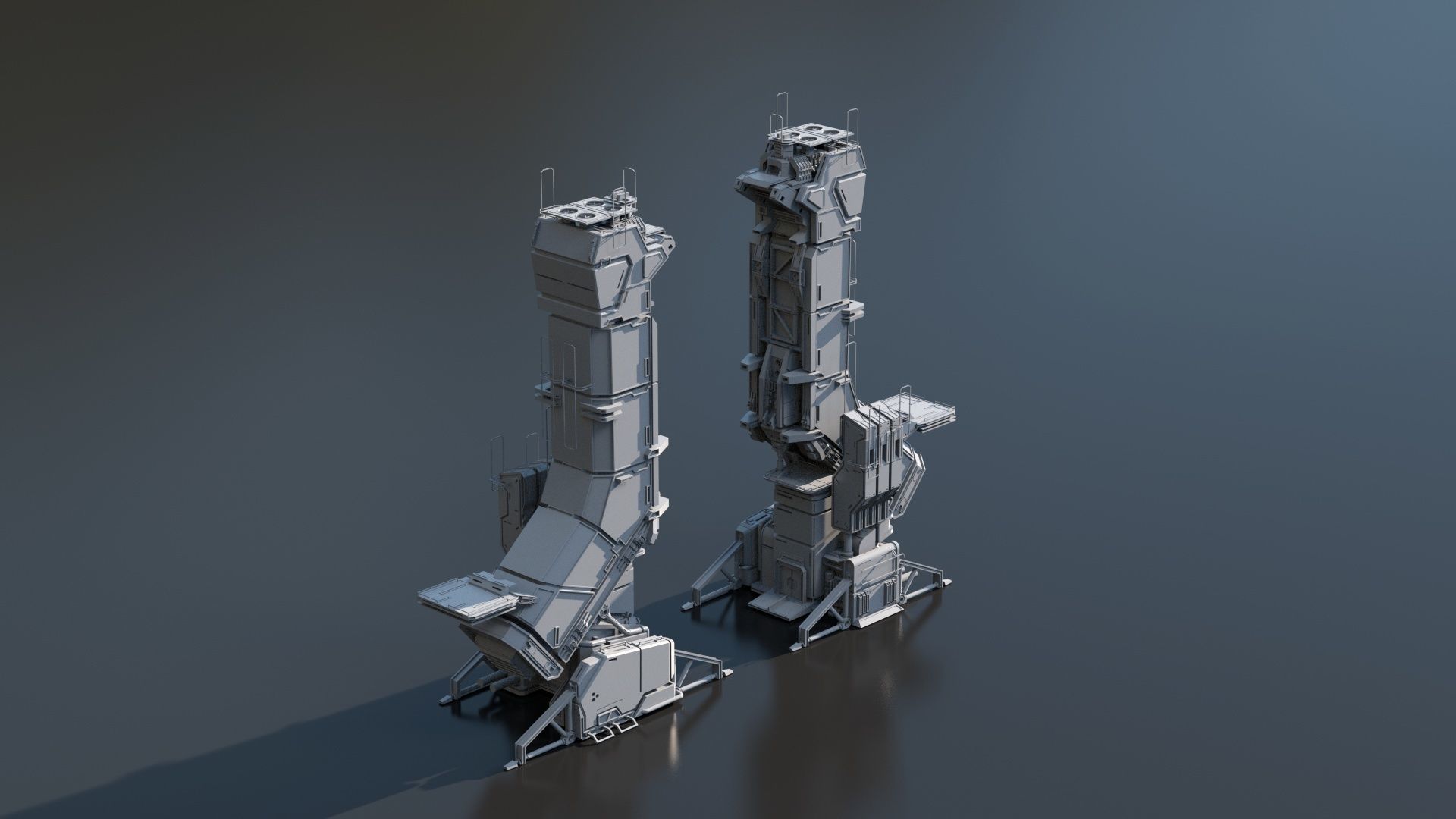 115 Sci-fi Buildings KITBASH parts and 7 Unique Sci-fi BUILDINGS 3D Model Collection_82