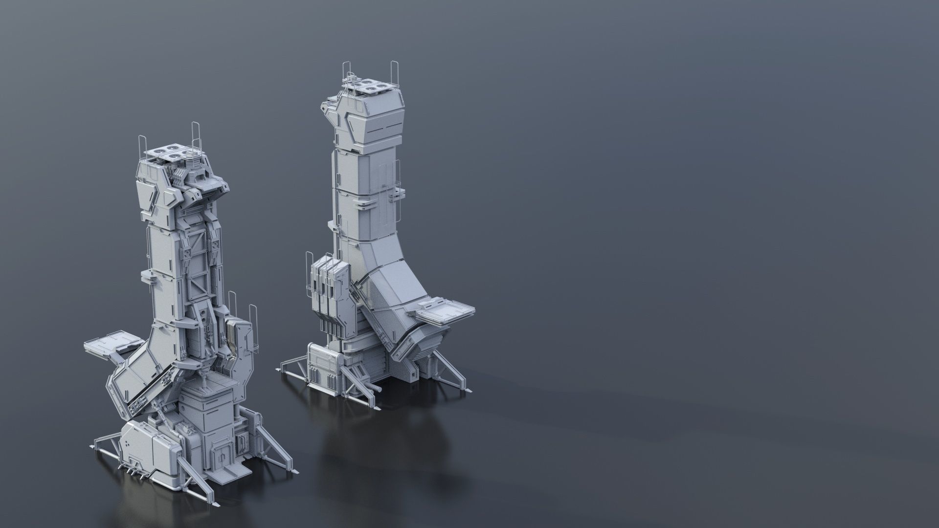 115 Sci-fi Buildings KITBASH parts and 7 Unique Sci-fi BUILDINGS 3D Model Collection_81