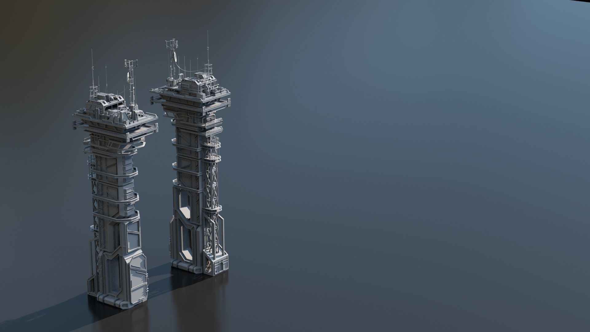 115 Sci-fi Buildings KITBASH parts and 7 Unique Sci-fi BUILDINGS 3D Model Collection_63