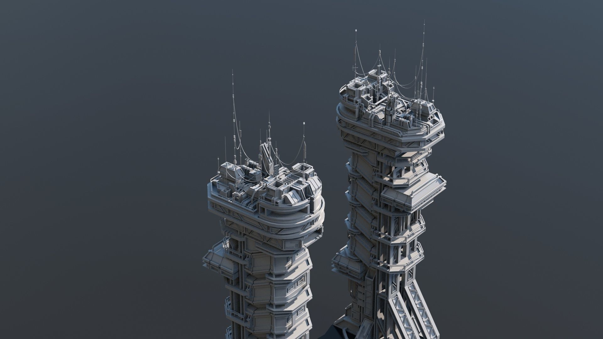 115 Sci-fi Buildings KITBASH parts and 7 Unique Sci-fi BUILDINGS 3D Model Collection_58