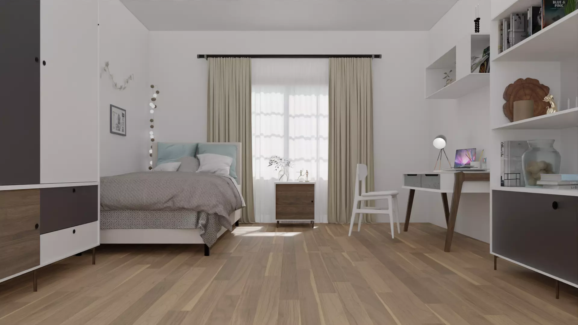 Modern Bedroom Scene 3D model_0