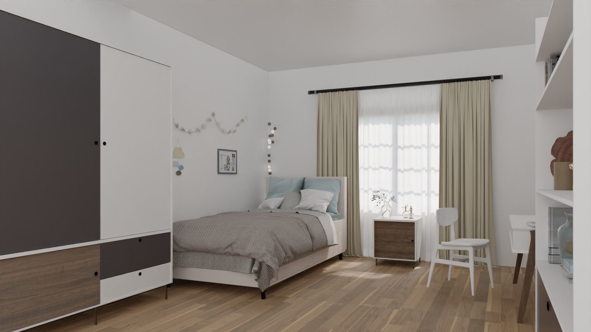 Modern Bedroom Scene 3D model_4