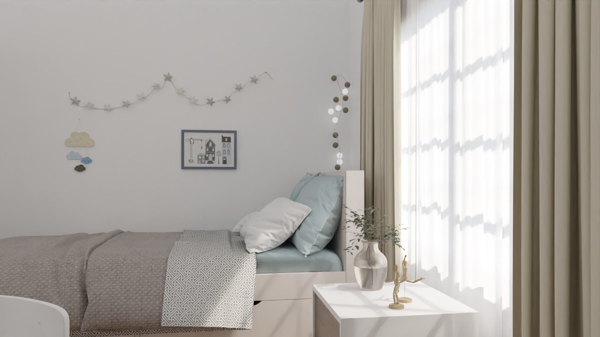 Modern Bedroom Scene 3D model_5