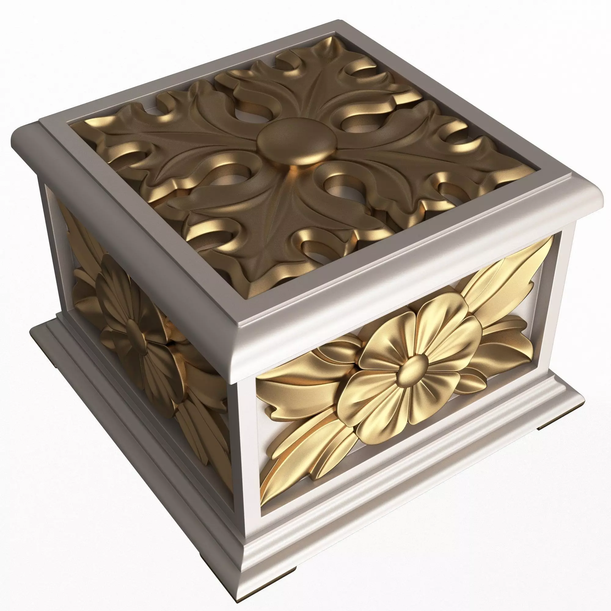 Casket Carved 02 White Low-poly 3D model_0