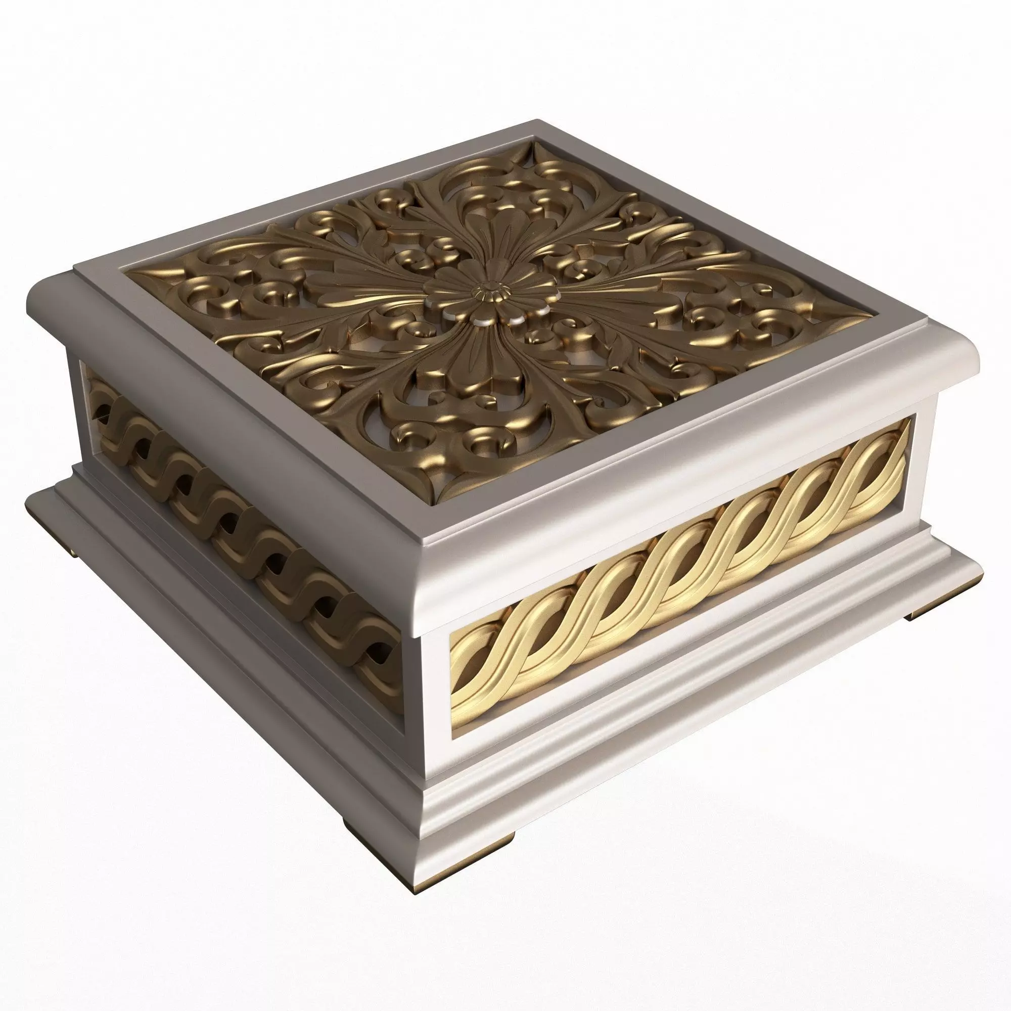 Casket Carved 03 White Low-poly 3D model_0
