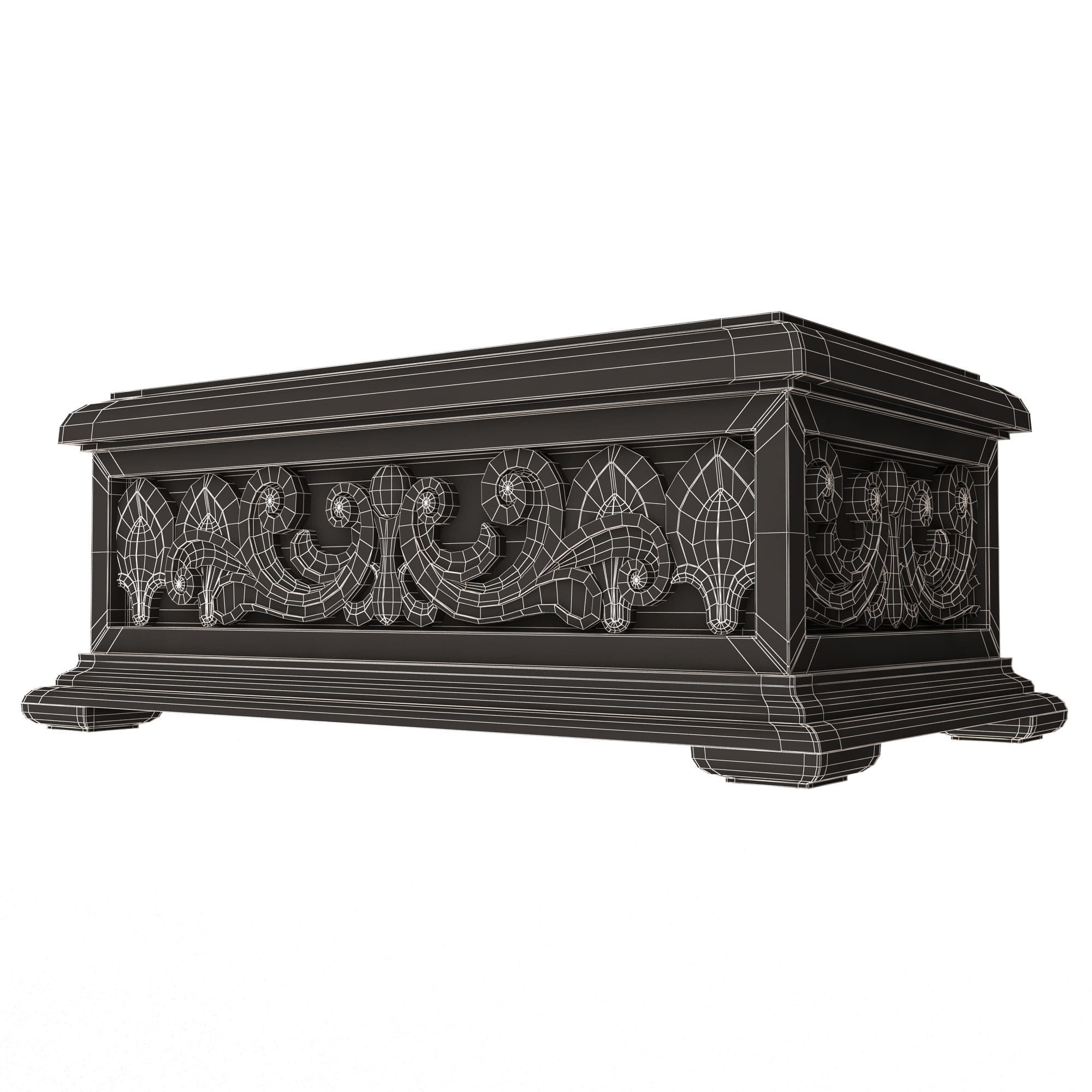 Casket Carved 04 White Low-poly 3D model_8
