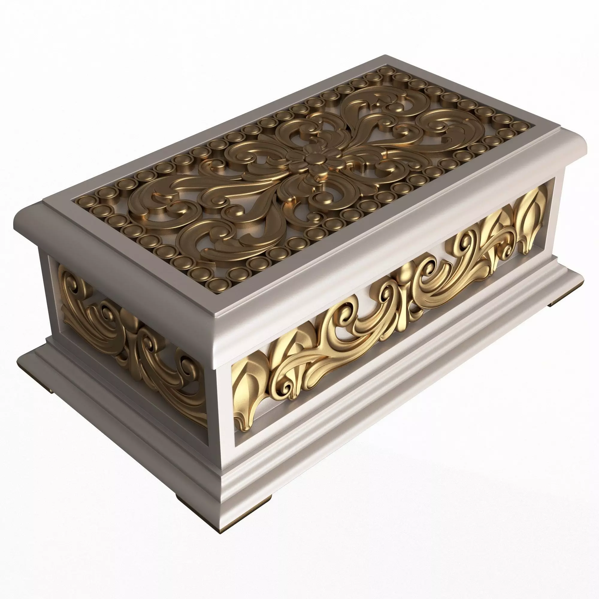 Casket Carved 04 White Low-poly 3D model_0