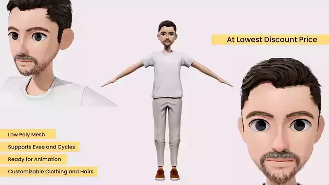 Toon boy Stylized model with facial expressions 3D model