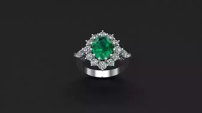Ring with emerald and diamonds