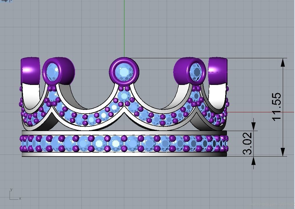 Crown ring 20mm 3D print model_10