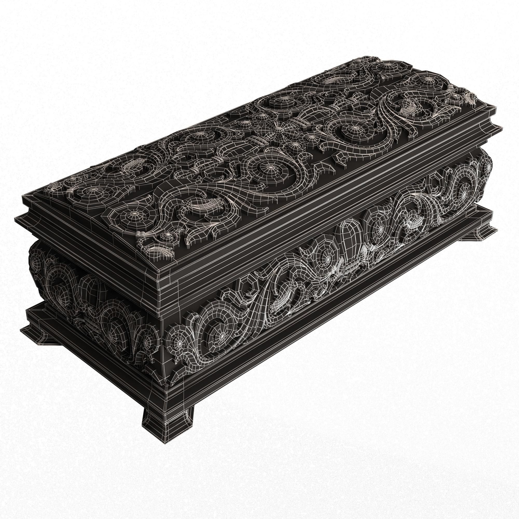 Casket Carved 07 White Low-poly 3D model_7