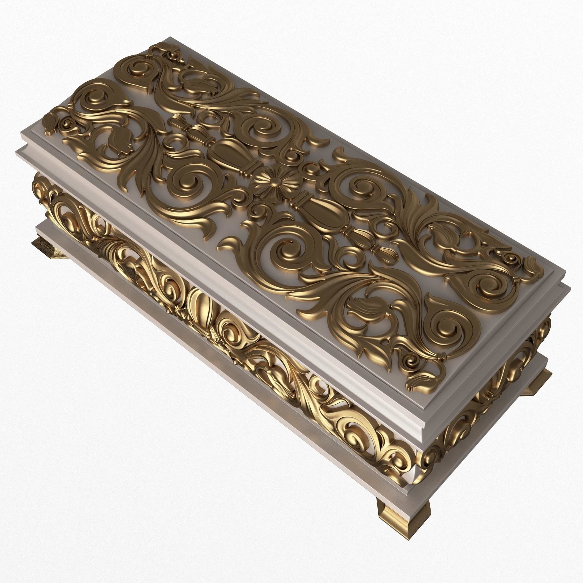 Casket Carved 07 White Low-poly 3D model_3