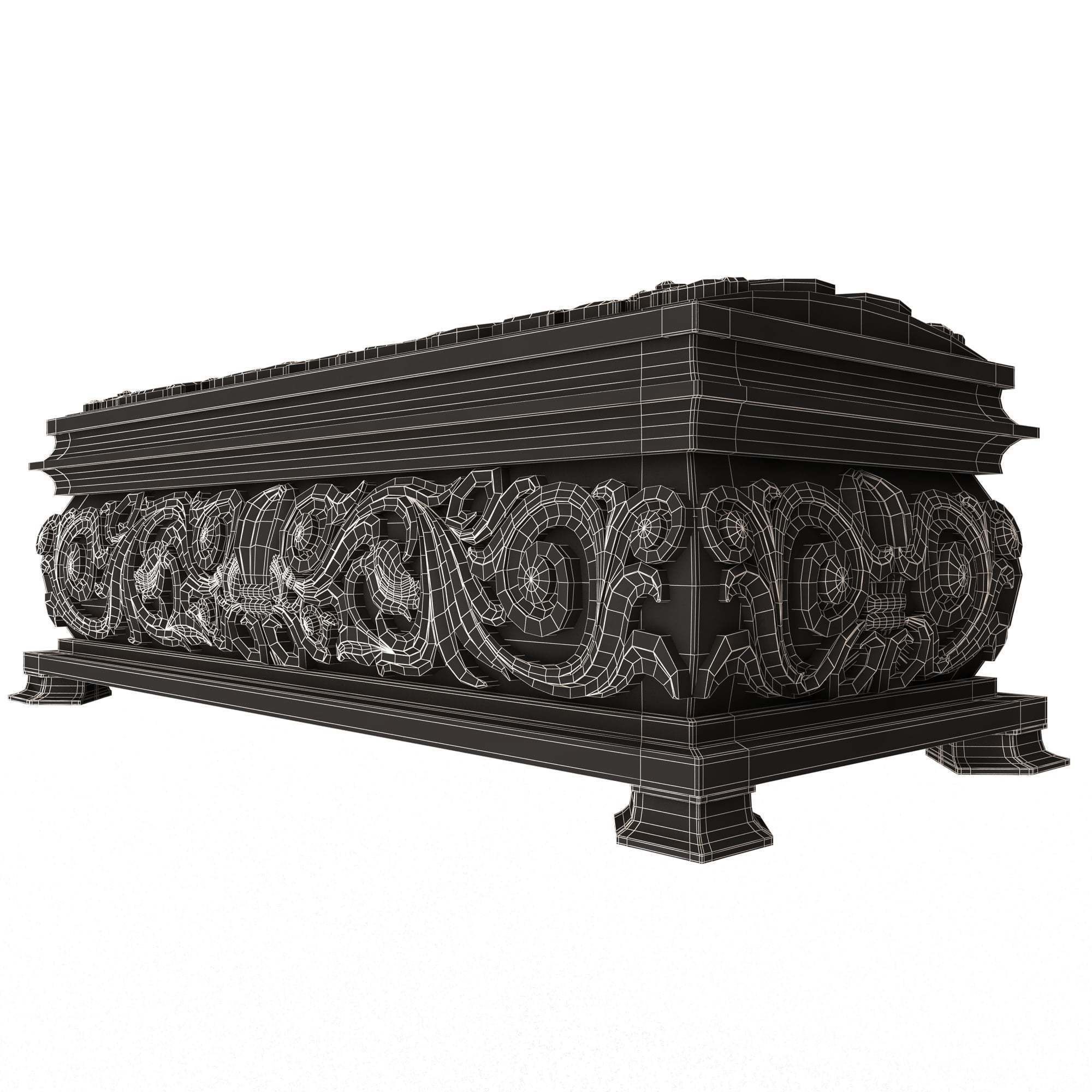 Casket Carved 07 White Low-poly 3D model_8
