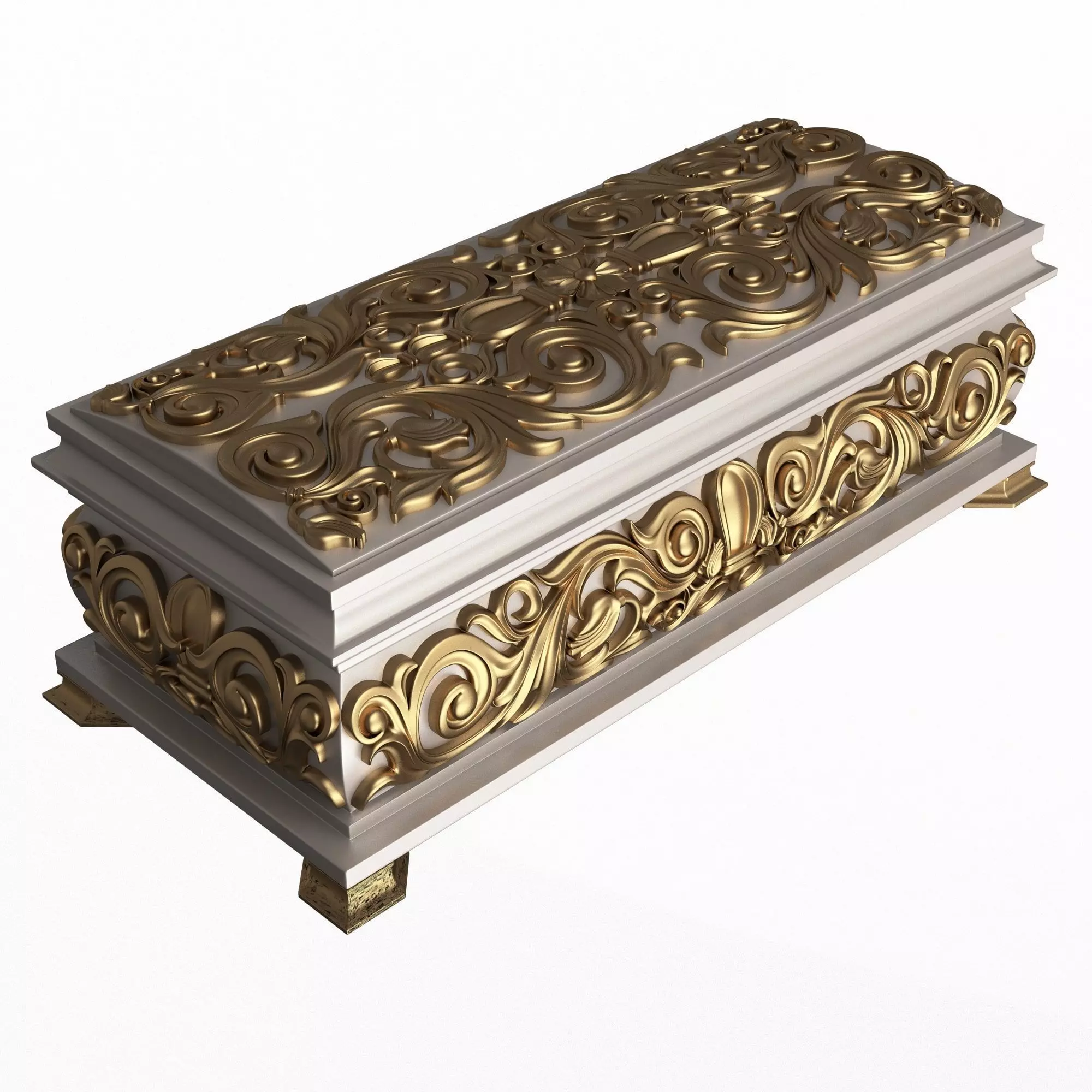 Casket Carved 07 White Low-poly 3D model_0