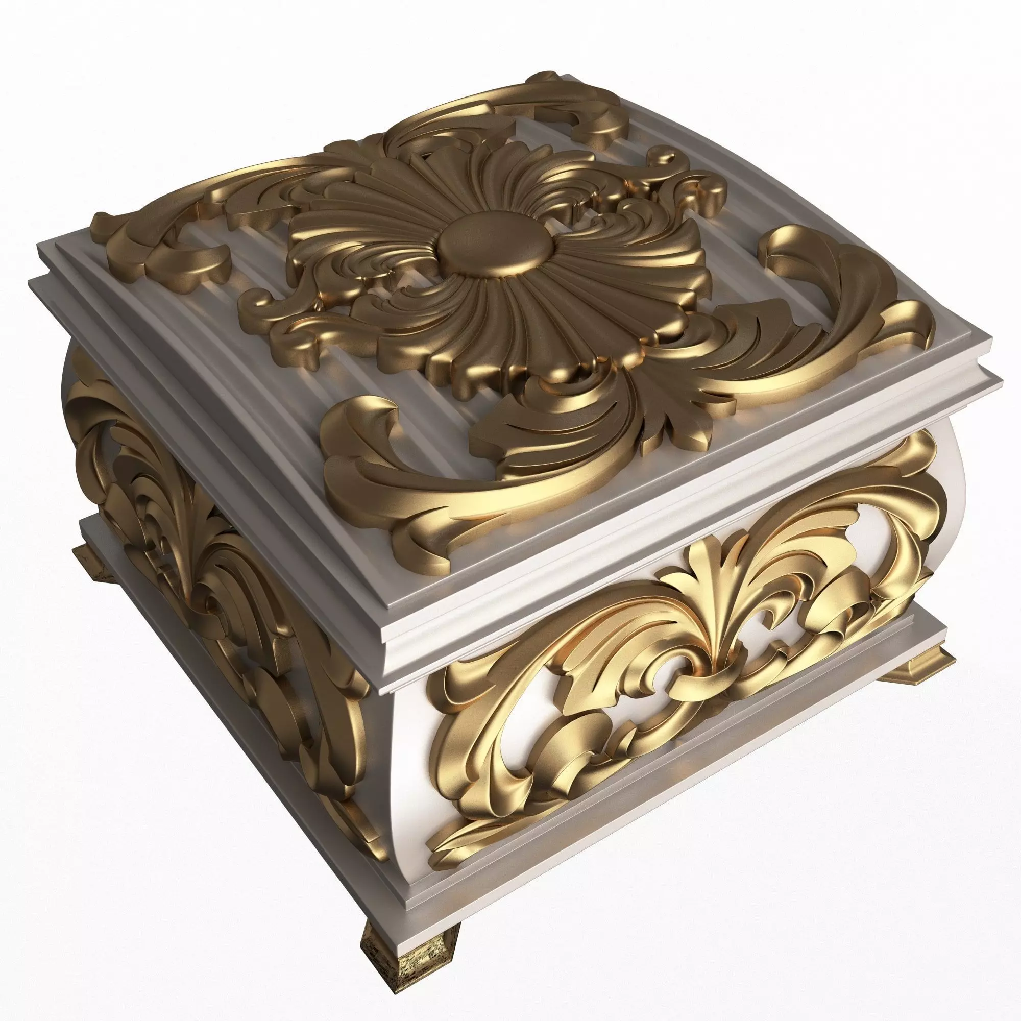 Casket Carved 08 White Low-poly 3D model_0