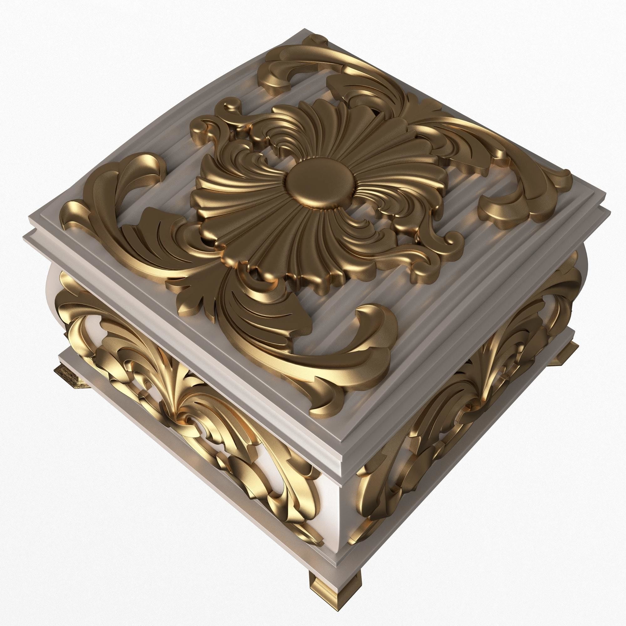 Casket Carved 08 White Low-poly 3D model_3